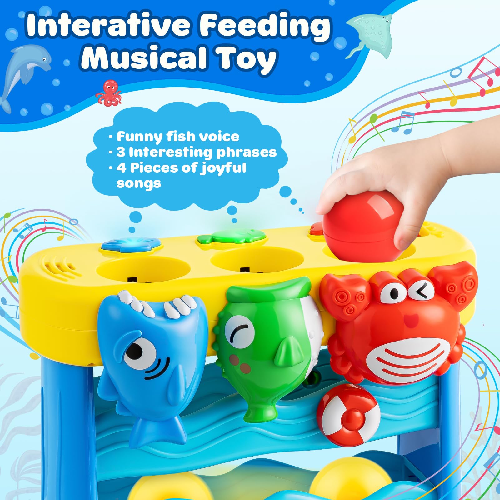 V-Opitos Musical Toy for 1, 2 Years Old Boys & Girls, Feeding Interactive Toys with Ball, Montessori Education Toys, Perfect Toddler Christmas Birthday Gifts