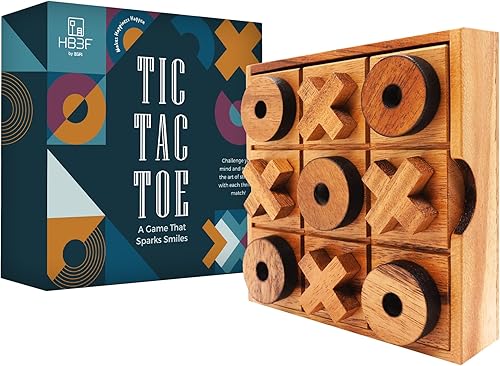 Miniatura 2 de BSIRI Juego de Tic Tac Toe de madera y torre de volteo para juegos de mesa clásicos diversión familiar para regalos únicos, mesa de café, sala de