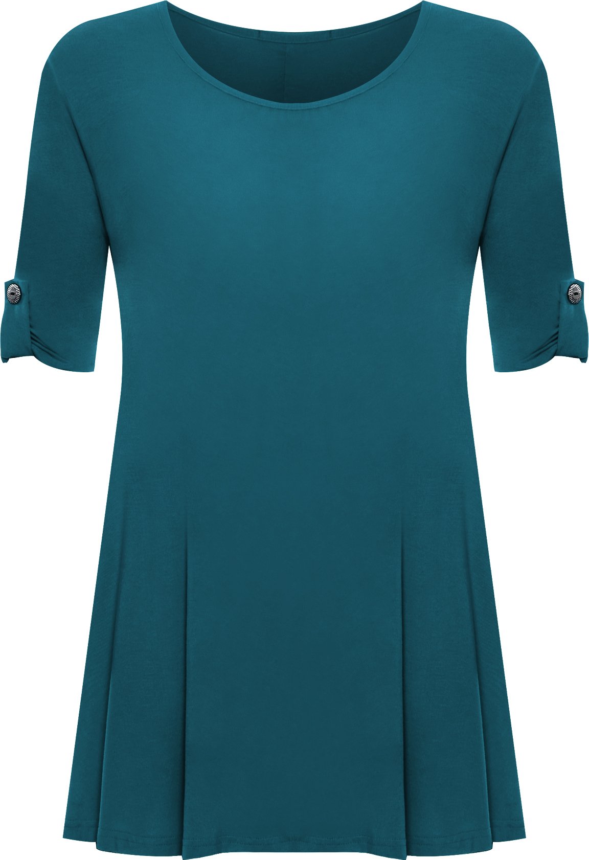 Wearall Women's Teal Plus Size Scoop Neck Short Sleeve Flared Long Plain Top - 26/28