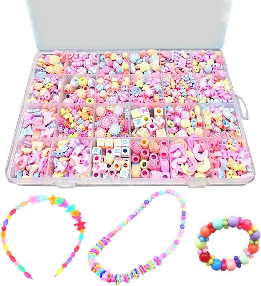 Bead Kits Set for Jewelery Making - Craft DIY Necklaces Bracelet Beads Children Games Colorful Acrylic Handmade Beaded Box Accessories Gift for Girl(color4),HUATK