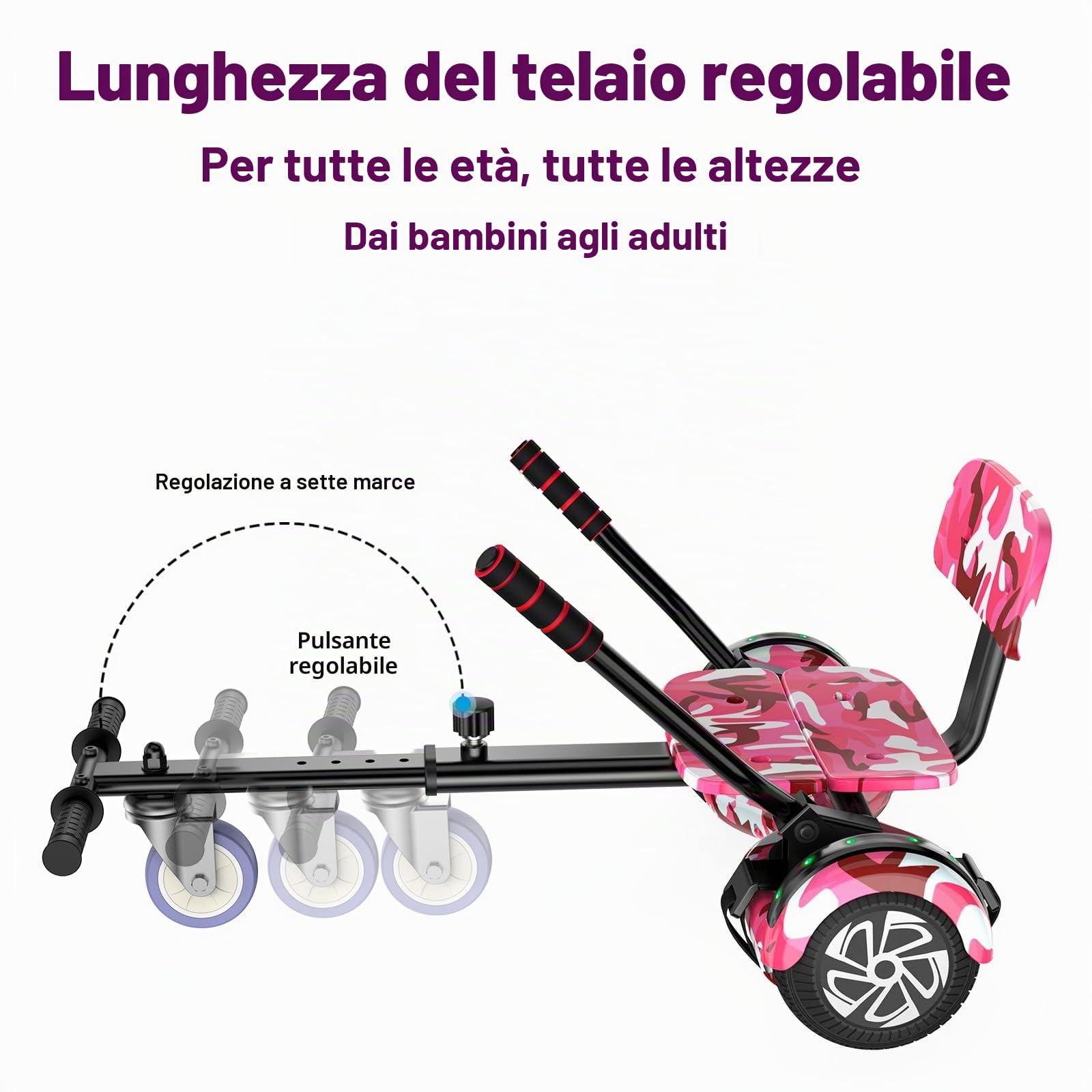 SISISIGAD Hoverboard Go Kart Combo, Hoverboard con sedile, 6.5 inch Self Balancing Scooter con luci LED Bluetooth, Go Karts Hover Board for Kids