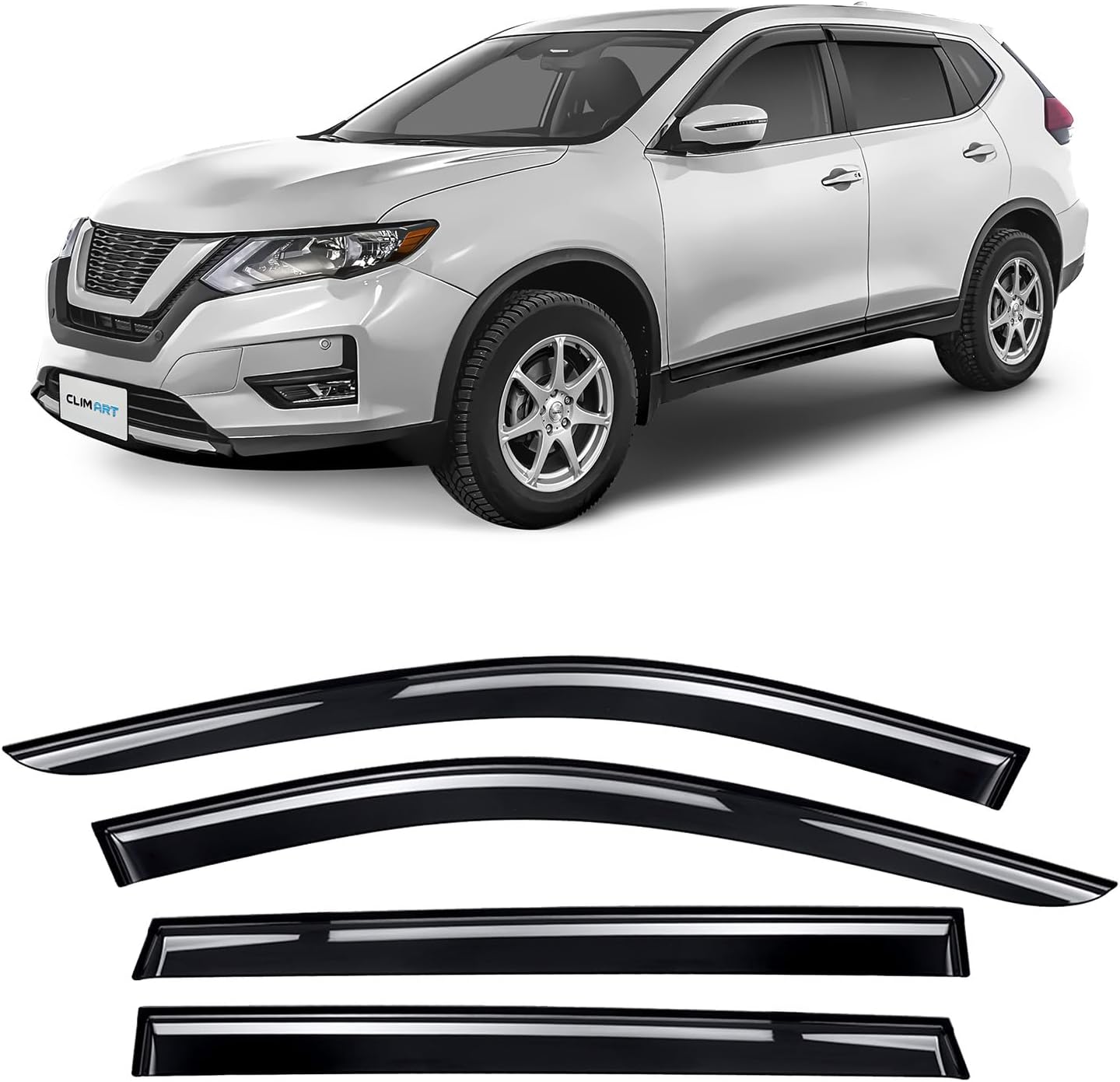 CLIM ART Incredibly Durable Rain Guards for Nissan Rogue 2014-2020, Original Tape-on Window Deflectors, Vent Deflector, Vent Window Visors for Cars, Dark Smoke, Car Accessories, 4 pcs. - 414156