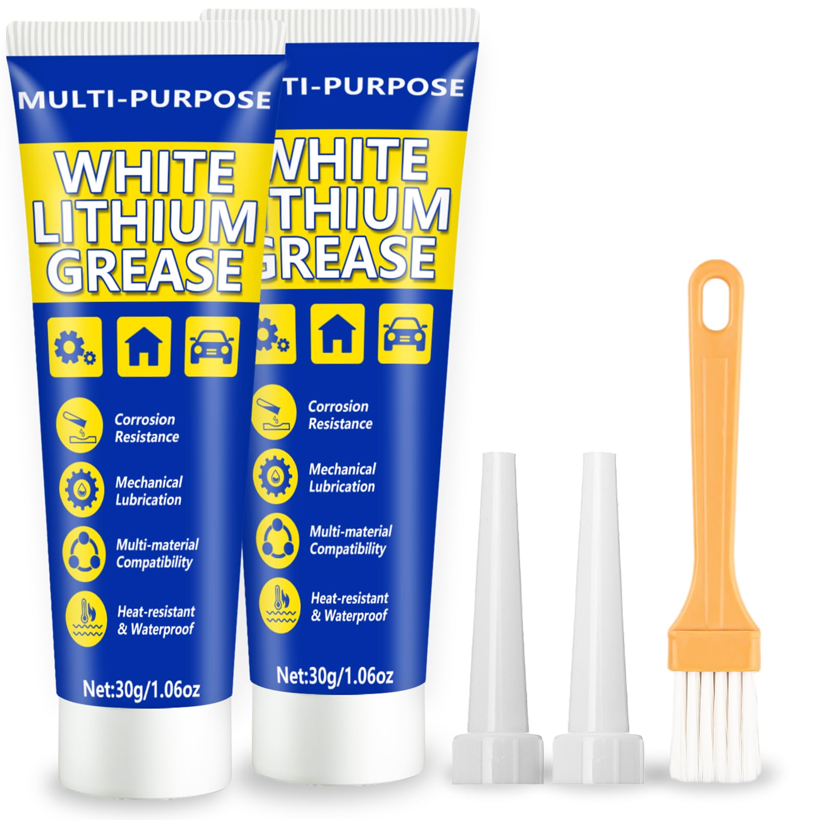 AstraVox White Lithium Grease, Multi-Purpose Lubricant Lithium Grease with Brush for Hinges, Bearings, Gears, Ideal for Automotive, Marine, Industrial, and Household Use (1.06oz) (2)