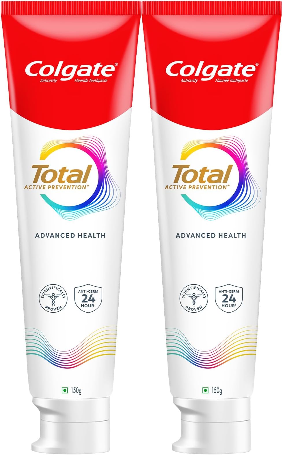 Total 300gm (2 x 150gm) Advanced Health Anti-Germ Toothpaste with Toothbrush, Tooth Paste with 12-Hour Anti-Germ & Enamel Protection, Whole Mouth Health (Combo Pack Offer)