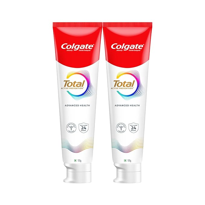 Colgate Total 300gm (2 x 150gm) Advanced Health Anti-Germ Toothpaste, Tooth Paste with 12-Hour Anti-Germ Protection, Whole Mouth Health (Combo Pack Offer)