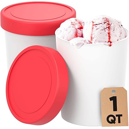 StarPack Ice Cream Containers for Homemade Ice Cream (2 Pcs) - Reusable Ice Cream Storage Containers for Freezer - Leak-Free Ice Cream Containers with Lids (Silicone) - 1 Liter per Ice Cream Container
