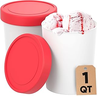 StarPack Ice Cream Containers for Homemade Ice Cream (2 Pcs) - Reusable Ice Cream Storage Containers for Freezer - Leak-Free Ice Cream Containers with Lids (Silicone) - 1 Liter per Ice Cream