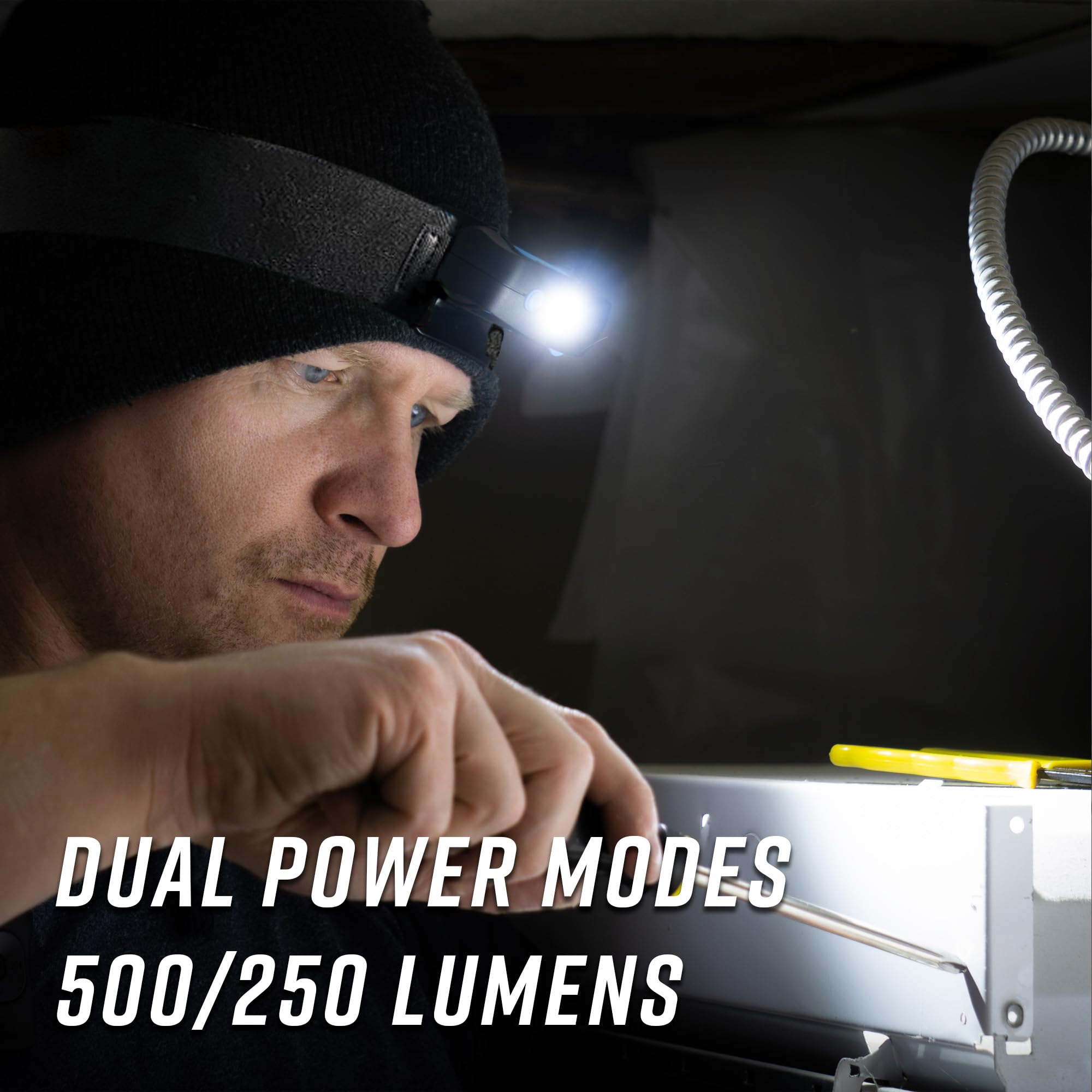 Noxgear Head Light 500 Lumen Lightweight Headlamp - 100° Wide Flood Beam - USB-C Rechargeable - IP-64 Waterproof - 2 Brightness Modes - Camping Accessories Gear for Hiking, Running, Reparing, Fishing,