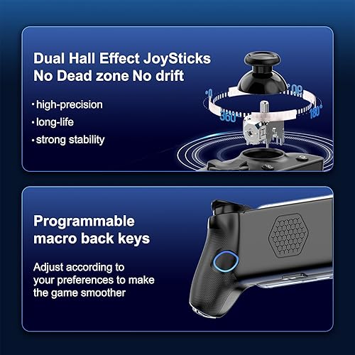 Vista 4 de DongBlitz Phone game Controller for Android & iPhone 15/16/17 Series Hall Effect Joystick & Plug & Play USB-C Controller, No Lag Precision Play