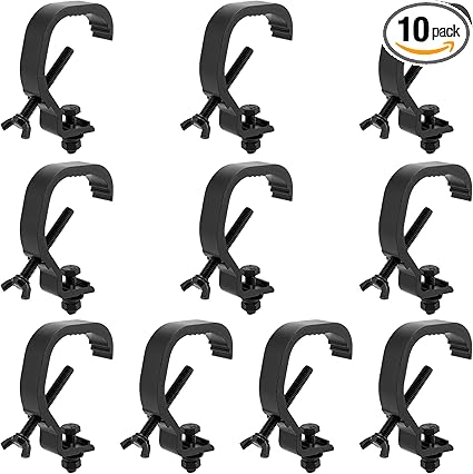 10 Pack Stage Light Clamp Hook, Aluminum Alloy Truss C-Clamp, Heavy Duty Stage Lights Truss Clamp for DJ Lighting Par Lights Spot Lights, Fit for 1.18-2 Inch OD Tube/Pipe, Black