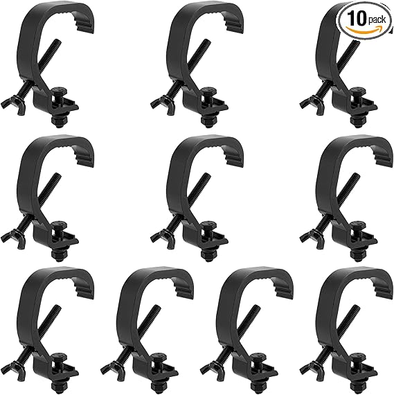10 Pack Stage Light Clamp Hook, Aluminum Alloy Truss C-Clamp, Heavy Duty Stage Lights Truss Clamp for DJ Lighting Par Lights Spot Lights, Fit for 1.18-2 Inch OD Tube/Pipe, Black