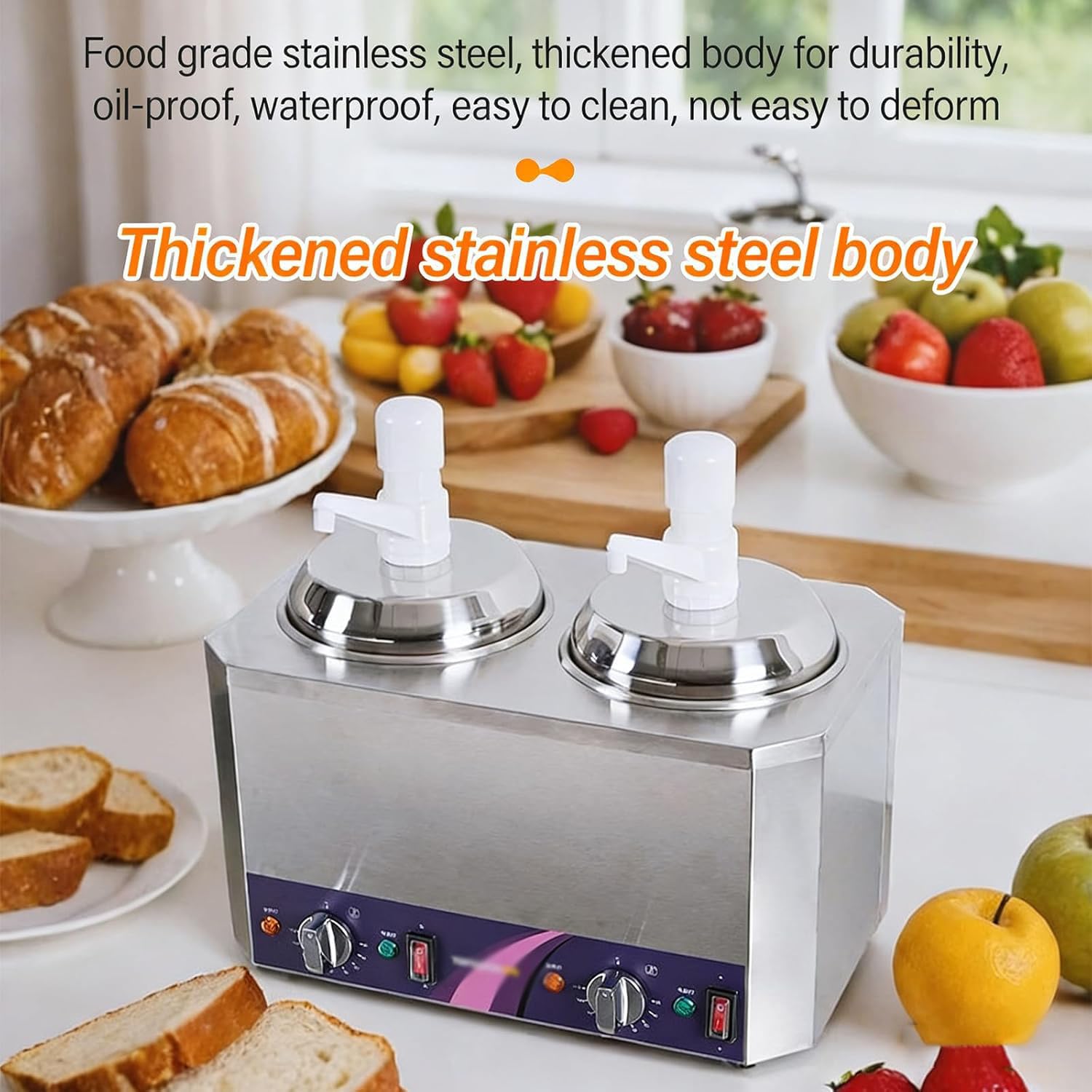 Dispenser di formaggio con pompa, dispenser commerciale per salsa al cioccolato calda da 2,5 l, rimovibile e lavabile, temperatura regolabile per Queso Para Nachos, pompe per sciroppo all;aroma