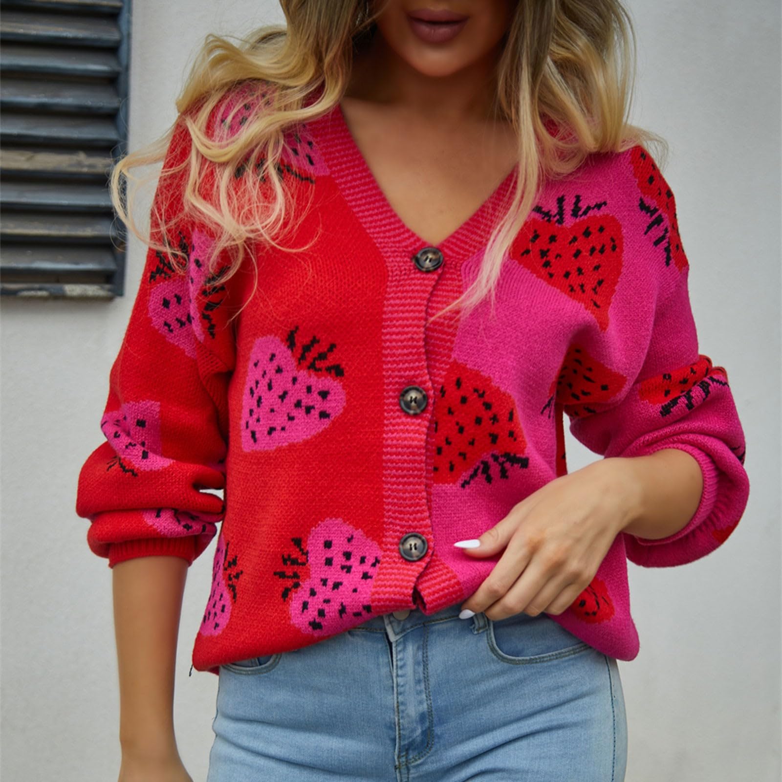 Générique Gilet Femme Chic Et Elegant - Cardigan Boutonné À La Fraise pour L'Automne Et l'hiver des Femmes