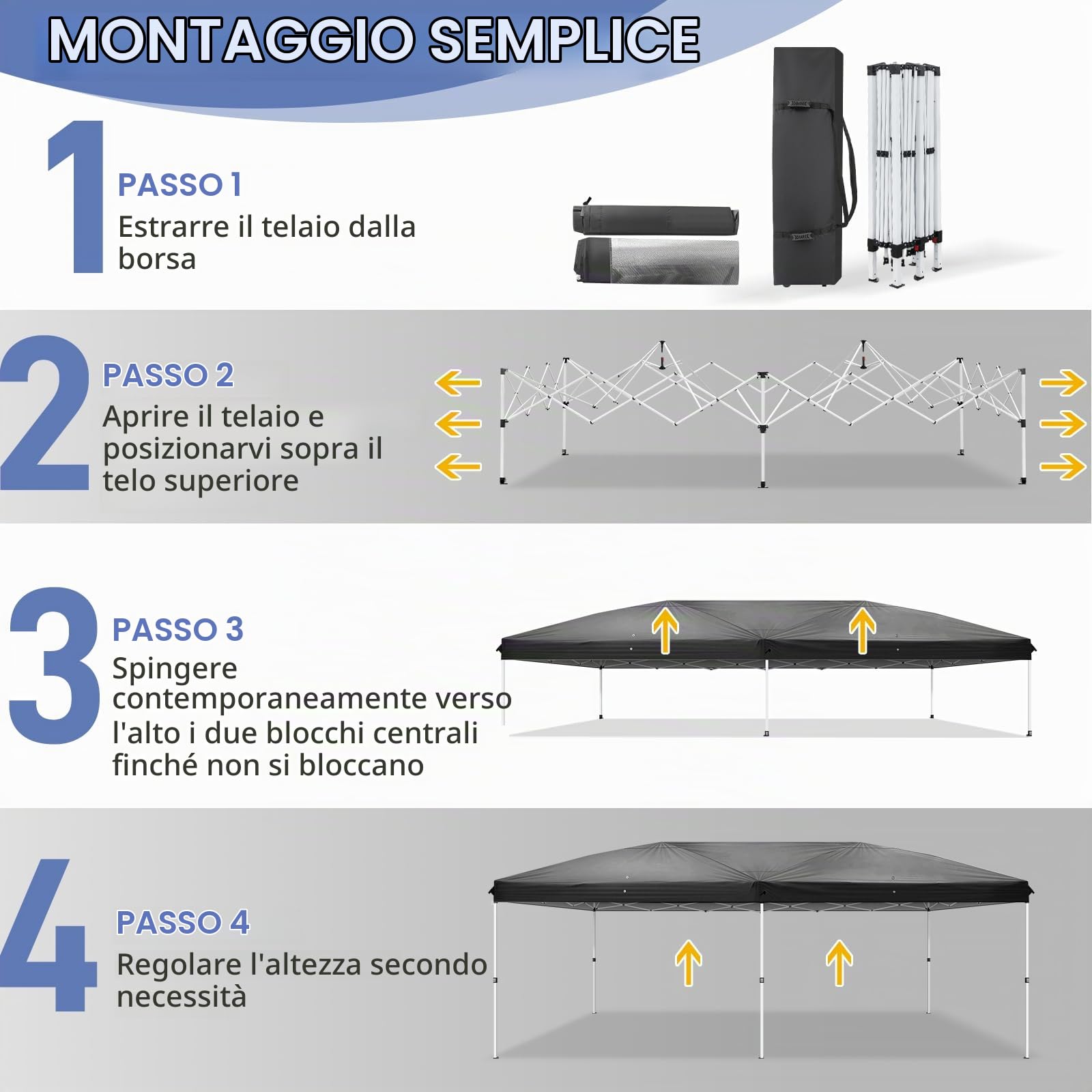 LEADZM Gazebo pieghevole, 3 x 6 m, impermeabile, protezione UV 50+, regolabile in altezza con 6 zanzariere, stabile, ideale per giardino, terrazza, campeggio e uso commerciale, antracite