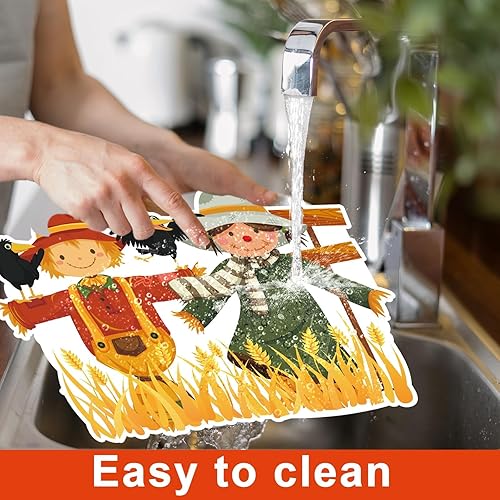 Miniatura 4 de Juego de 6 manteles individuales de plástico con texto en inglés "Hello Fall", de bienvenida, otoño, otoño, decoración de mesa con temática de