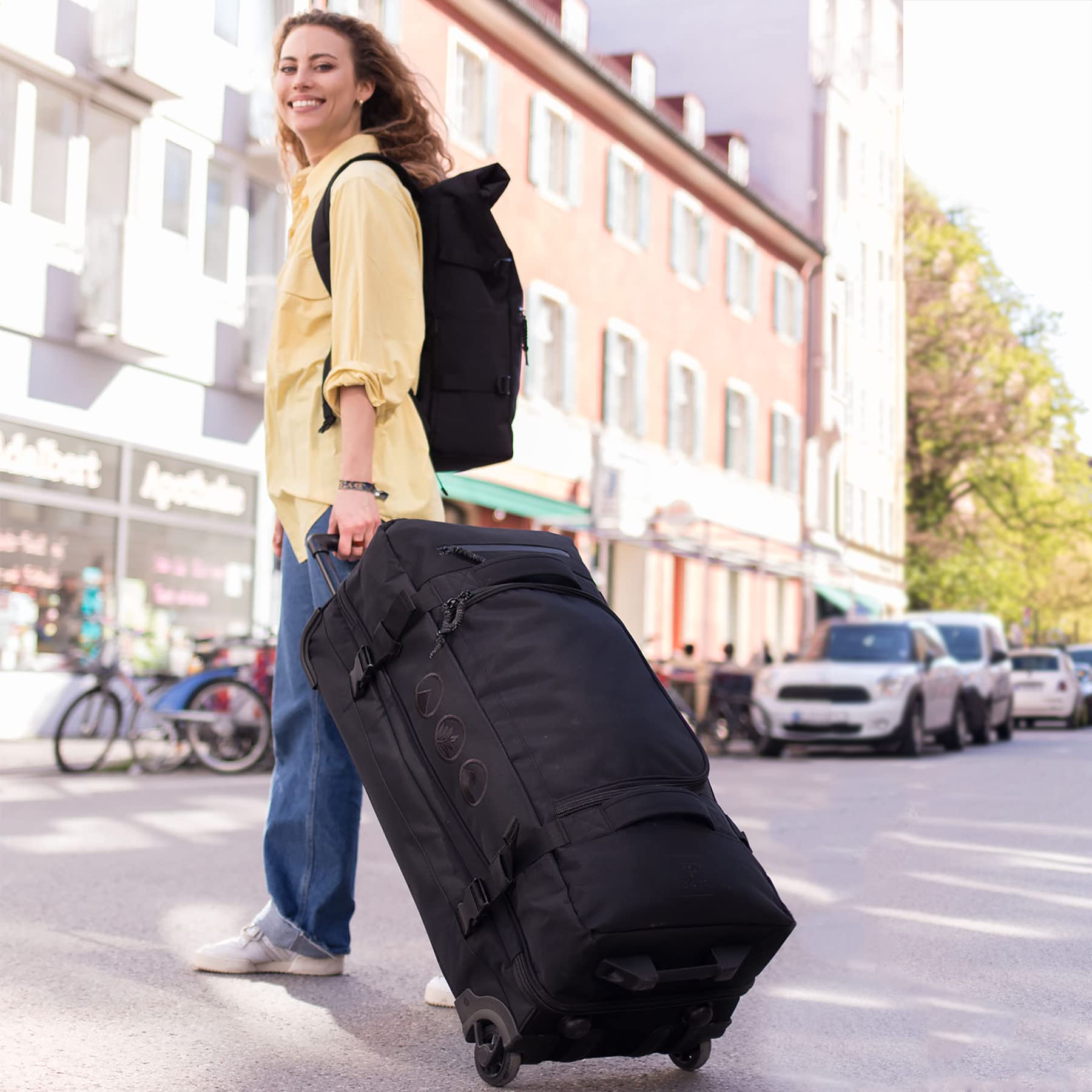 SONS OF ALOHA XXL Reisetasche mit 2 Rollen Kane Rollkoffer 80 cm Koffer Sporttasche Reise-Trolley recyceltes Meeresplastik 140L, schwarz