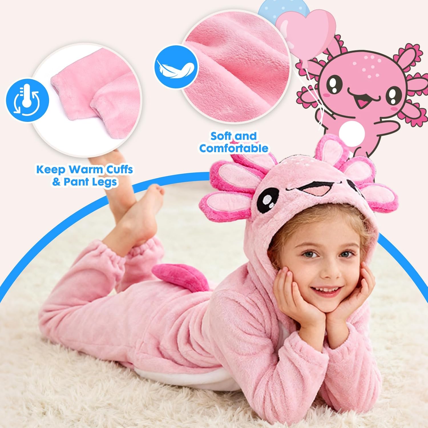 PinkSheep Kids Animal Onesie Pajamas,Cute Girls Flannel Sleepwear,Hooded Stitch Homewear Cosplay Costume - Image 4