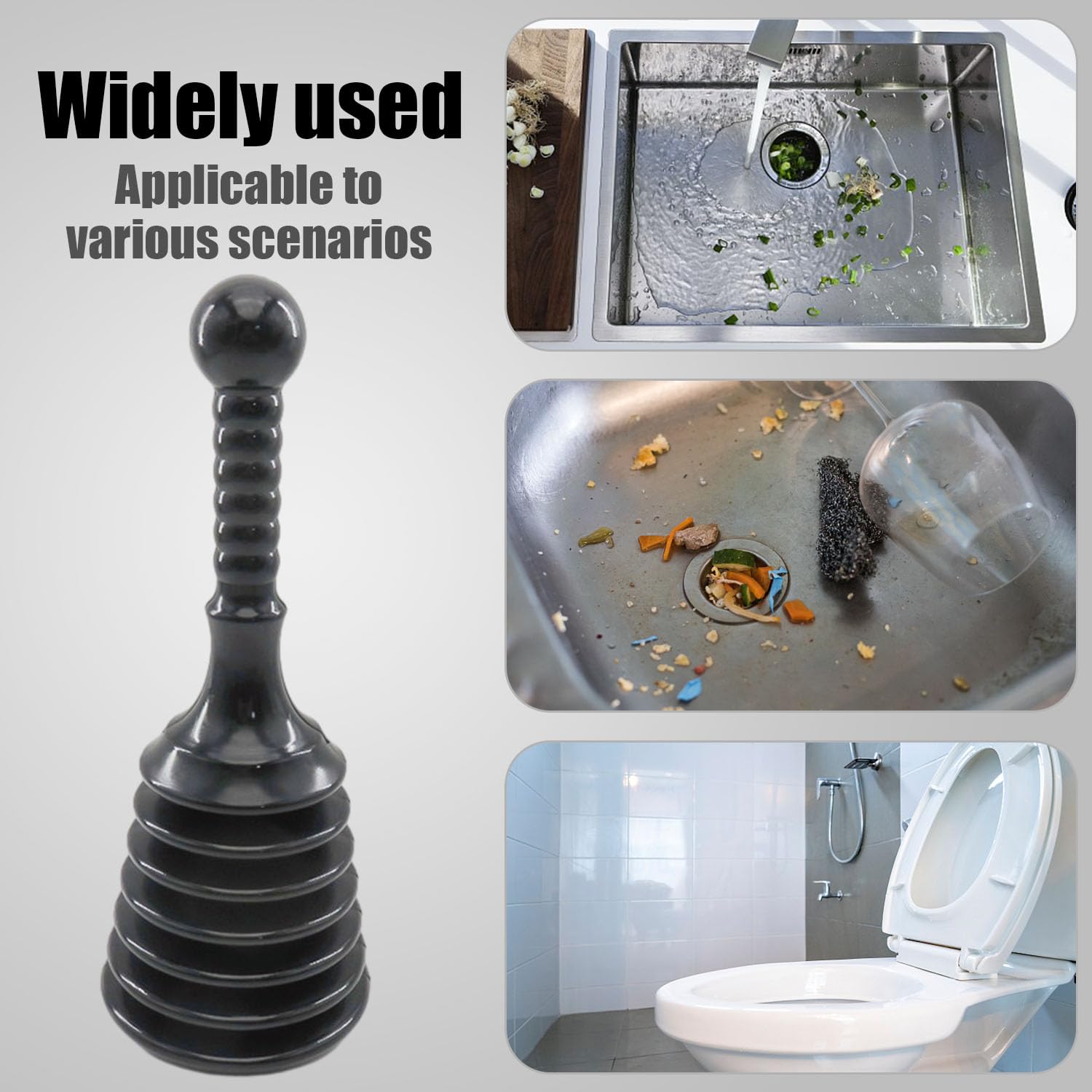 1 pieza de desatascador de lavabo, limpiador de émbolo de inodoro, desatascador de desagüe, apto para cocina, baño, herramienta de émbolo (negro)