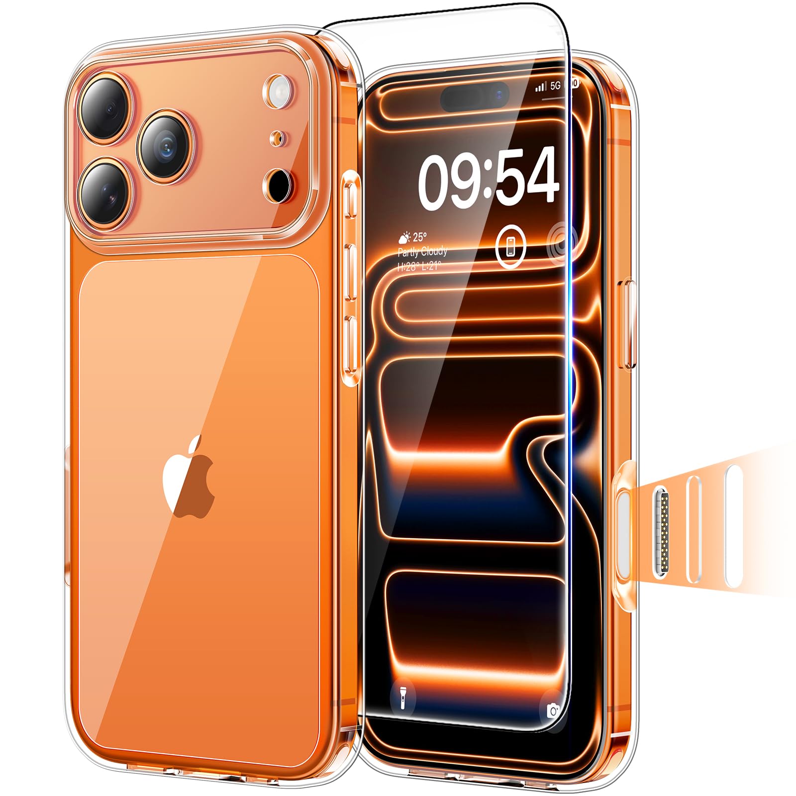 TAURI Cover per iPhone 17 Pro con Controllo Della Fotocamera, con Pellicola in Vetro Temperato, Protezione Completa della Fotocamera,Custodia per Sottile Antishock, Anticaduta- Trasparente