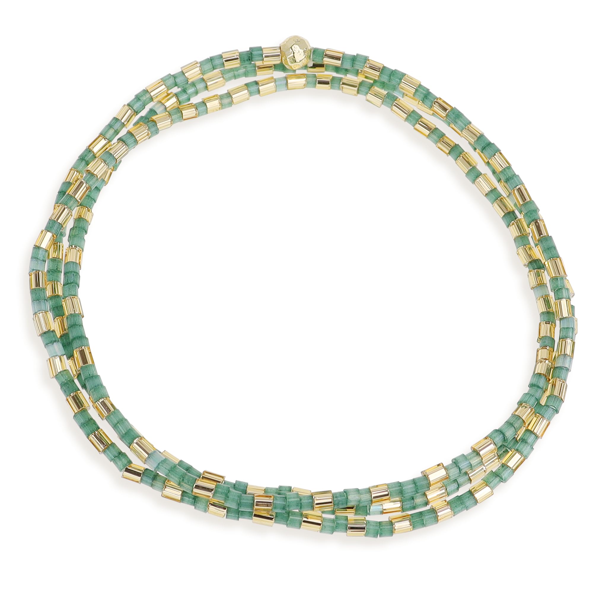 Agriajun Gold Beaded Stretch Stackable Bracelets for Women Girls, Dainty Boho Handmade Turquoise Emerald Bead Layered Bracelet Summer Beach Jewelry