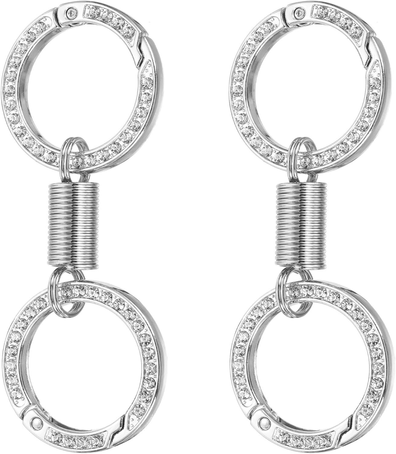 PATIKIL Spring Double Ring Keychain, Retro Rhinestones Detachable Snap Hooks Dual Spilt Ring Holder Swivel Clasp Clip