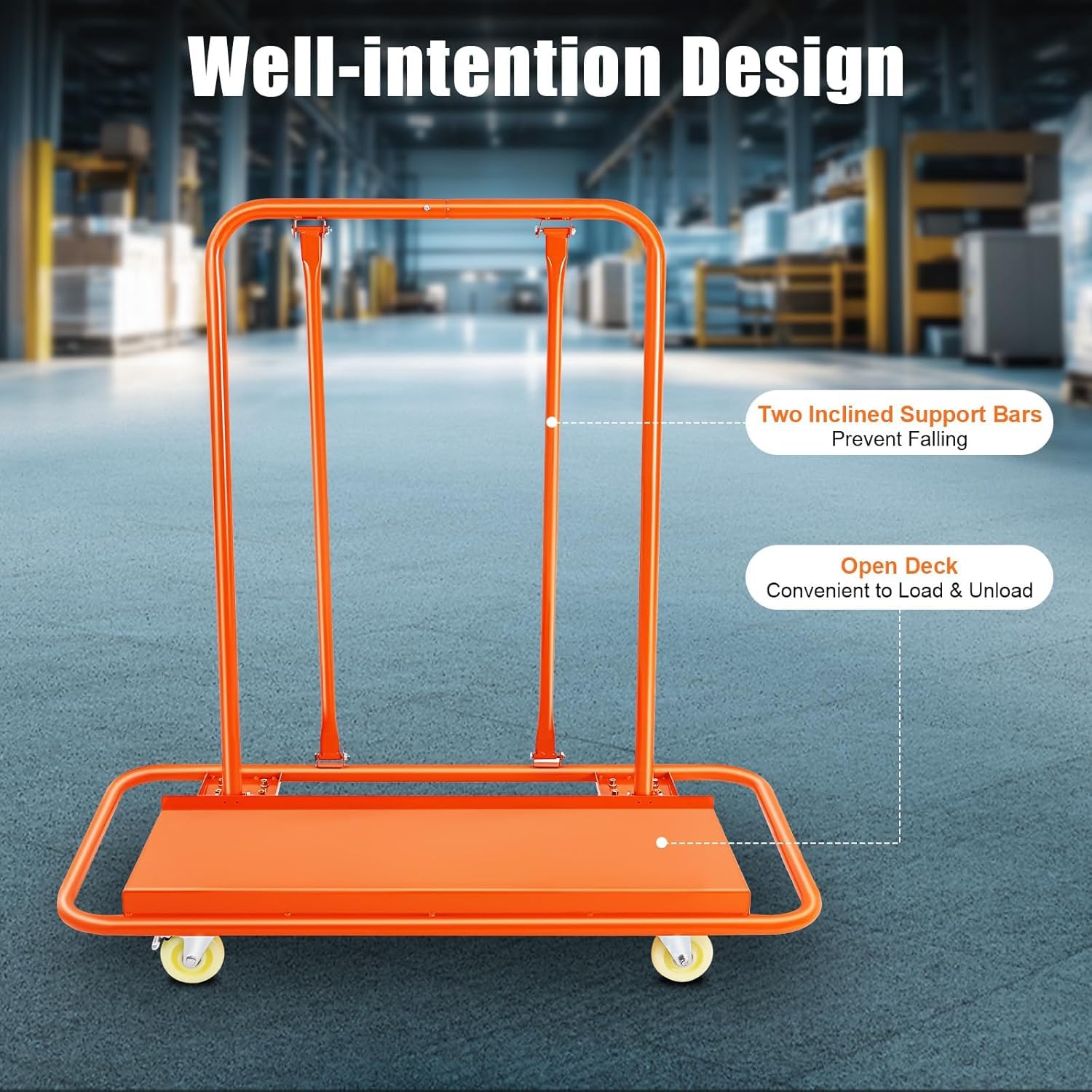 Carrello per Cartongesso Resistente con 4 Ruote Piroettanti Silenziose, Ideale per Il Trasporto di Pannelli in Cartongesso, Carrello per Fabbriche, Magazzini E Negozi Express - Carrello