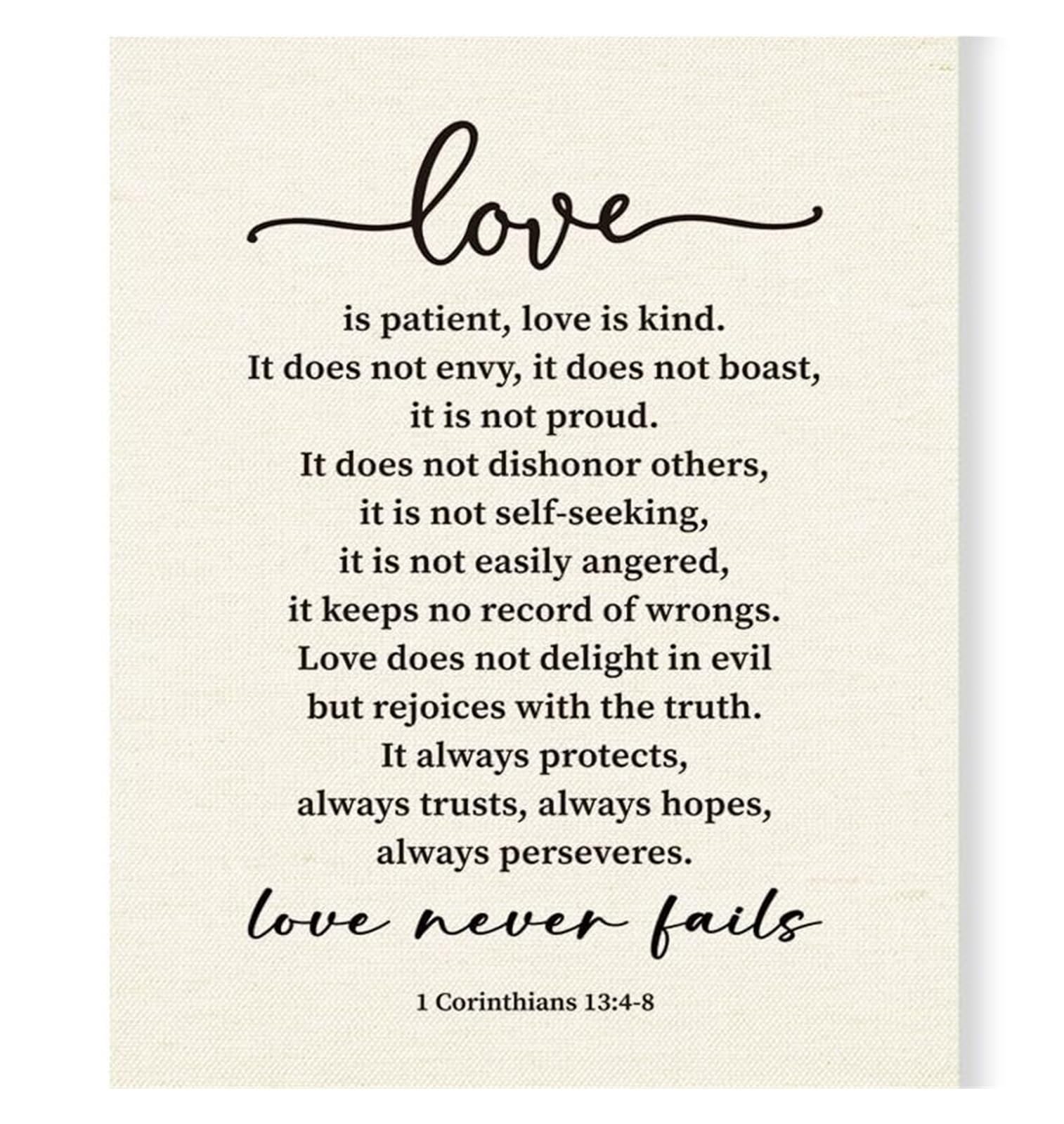 XTVVTODJXT Love Never Fails Canvas Print - 1 Corinthians 13 Christian Quote, Scripture Wall-Art for Bedroom or Office Decor(Unframed,12x18inch(30x45cm))