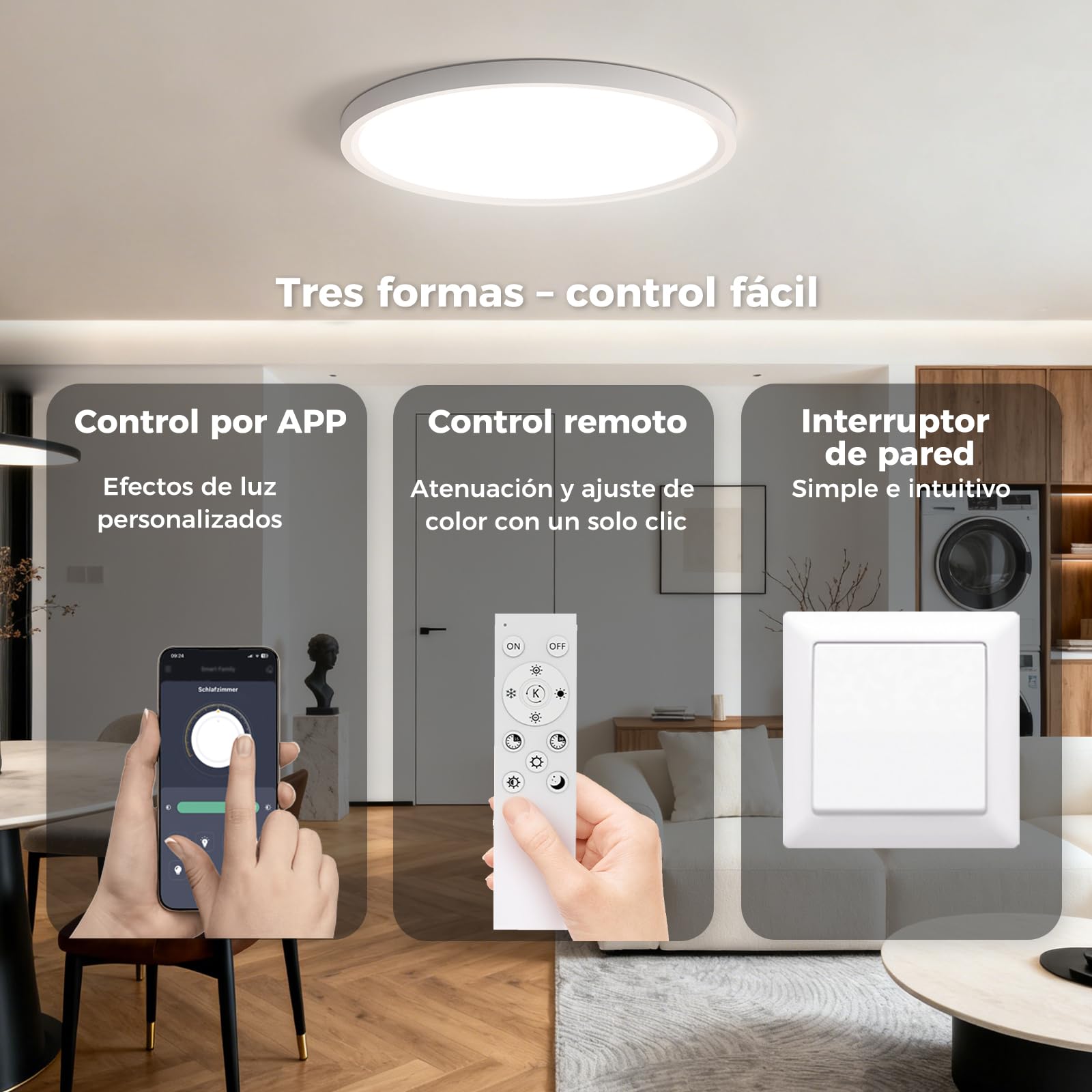AIKVSXER Lámpara LED de Techo 33W Ø40 cm, Plafón Ultrafino Regulable con Control Inteligente, Temperatura de Color Ajustable 3000K–6500K, Mando a Distancia y App Móvil, con Luz Nocturna Integrada 5W