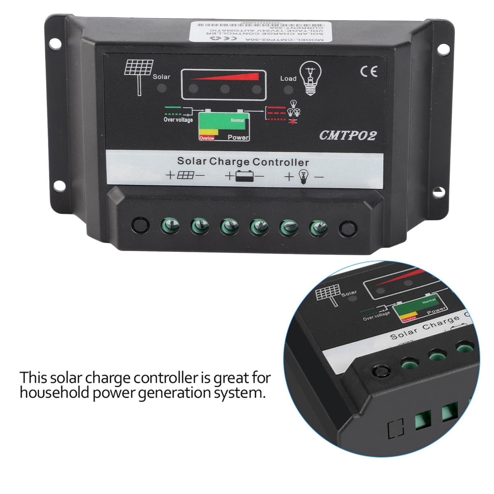 Regolatore di carica per pannello solare di sicurezza portatile 30A 12/24V