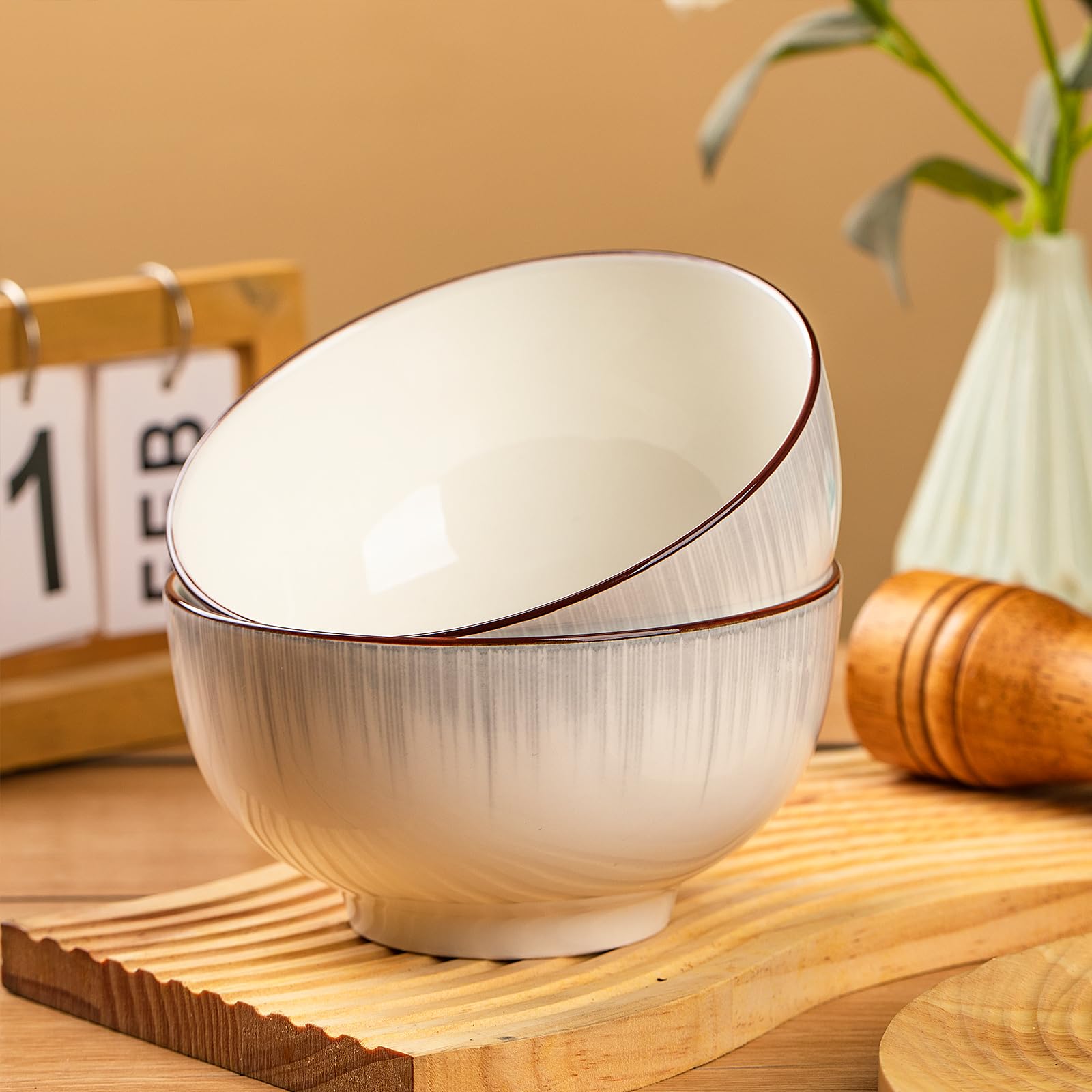 Set di 4 ciotole per cereali, ciotole fonde, bianche, 700 ml, 15 x 8 cm, ciotole in ceramica, per insalata d'avena, adatte al microonde e al forno (A)
