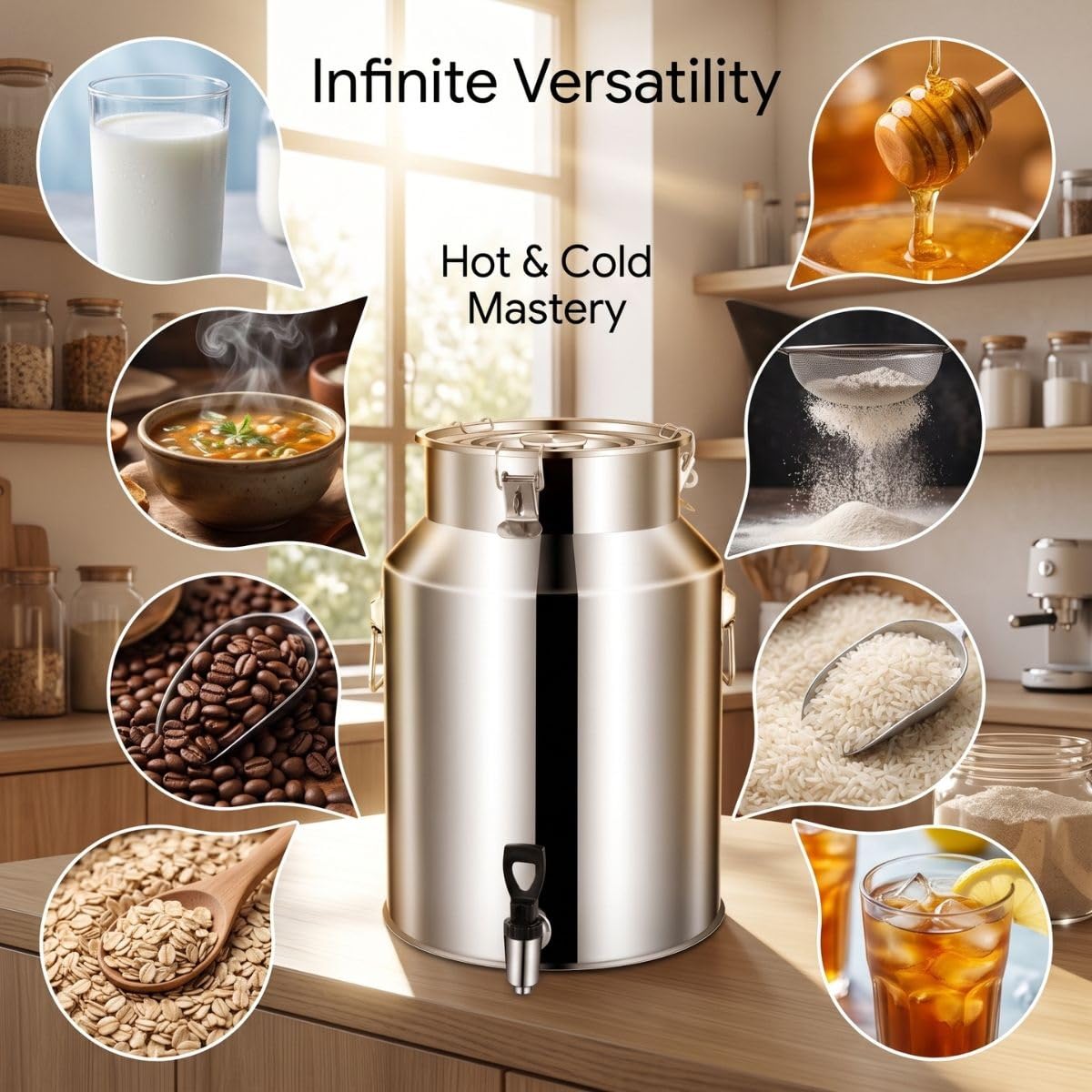304 Edelstahl Kanne mit Versiegeltem Deckel, Luftdichte Milchkanne mit Hahn | Auslaufsichere Milcheimer für Wasser Wein Öl Honig, Edelstahleimer Eimer für Küche und Bauernhof(With Spigot,35L/9.25Gal)