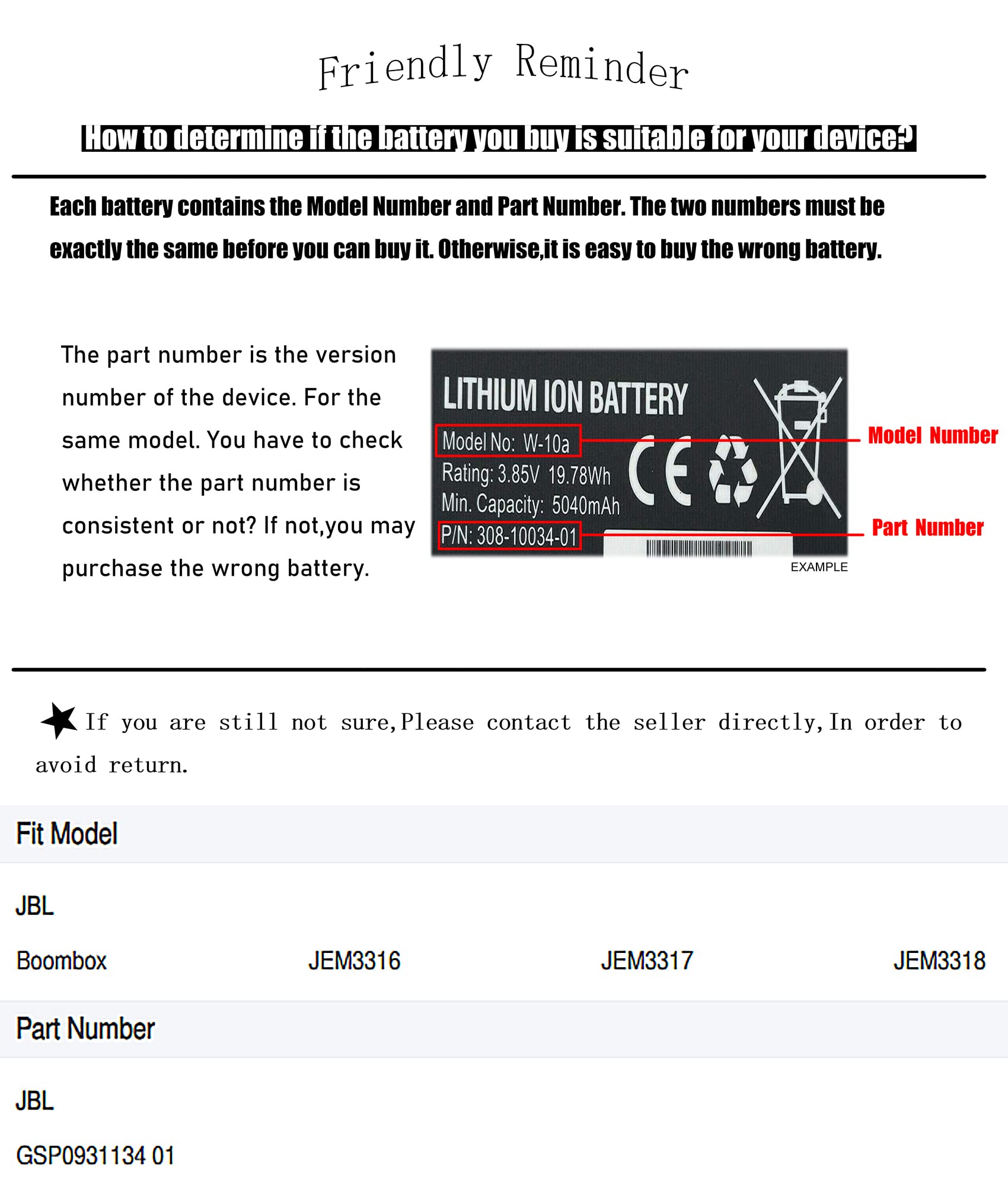 Estry GSP0931134 01 Battery Replacement for Boombox, JEM3316, JEM3317, JEM3318