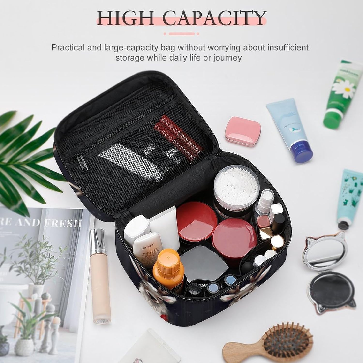 Travel Makeup Bag Portable Large Cosmetic Bag with Handle And Compartment image 4