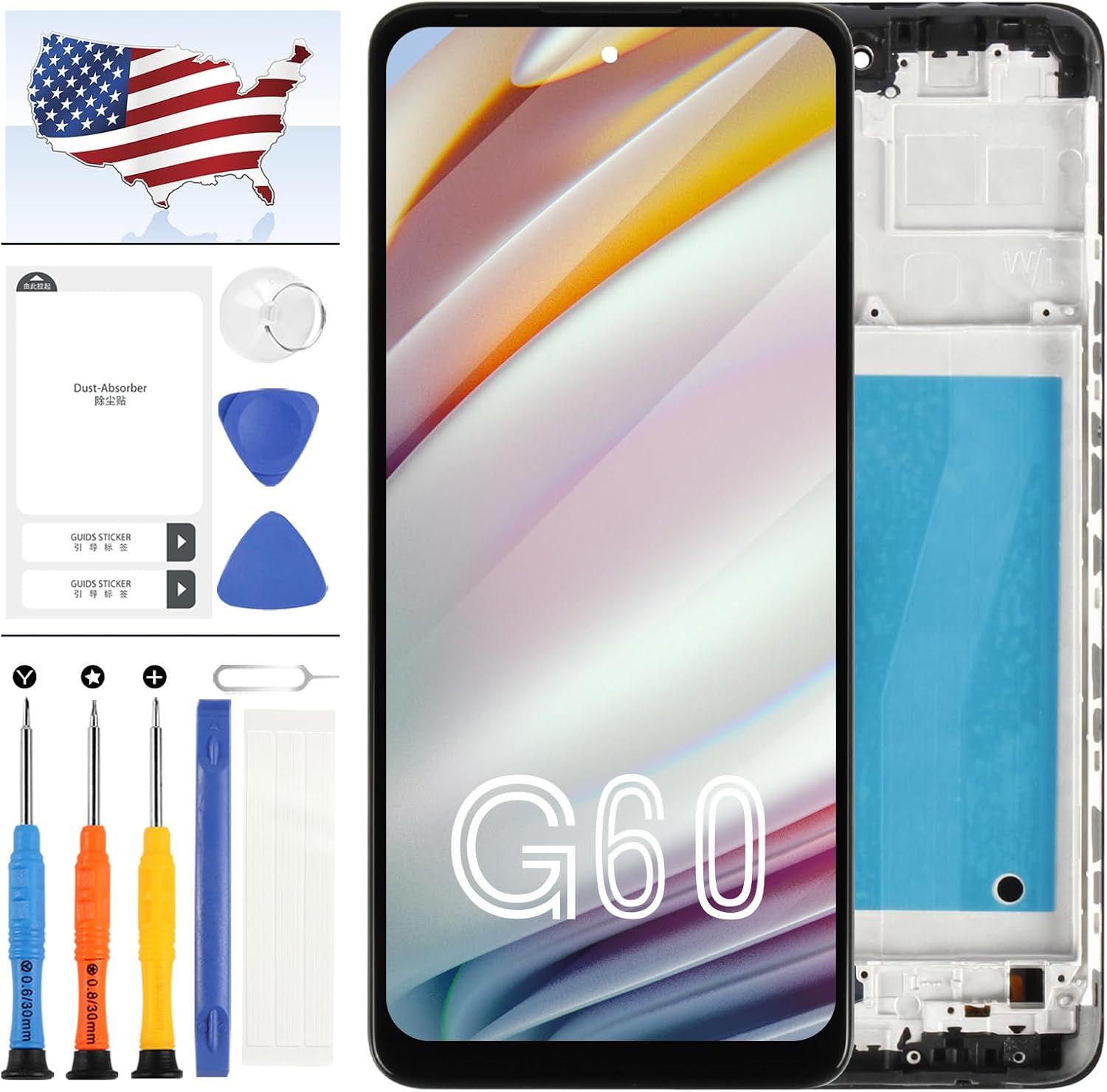 LCD for Motorola Moto G60 Screen Replacement for Moto G40 Fusion XT2135-1 LCD Display Touch Digitizer Assembly PANB0001IN PANB0013IN Matrxi Glass Repair Parts with Tools (Black with Frame)