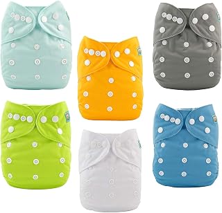 ALVABABY One Size Cloth Diapers 6 Pack with 12 Inserts - Adjustable Waterproof Reusable for Babies 6.6-33 lbs