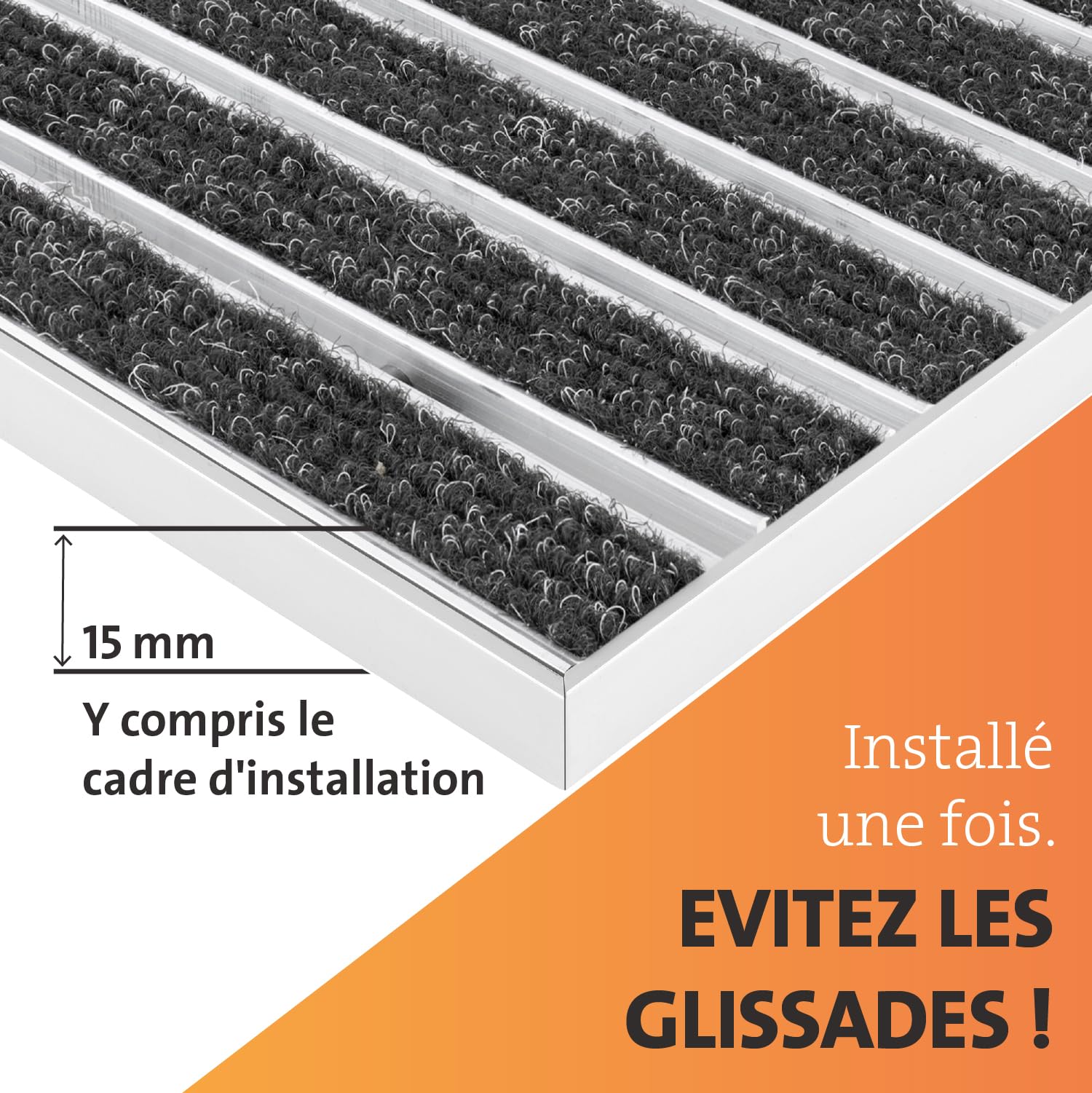 Tapis Aluminium pour l'intérieur et l'extérieur Paillasson en Aluminium y Compris Le Cadre de Montage pour l'installation, Noir, 80 x 60 cm