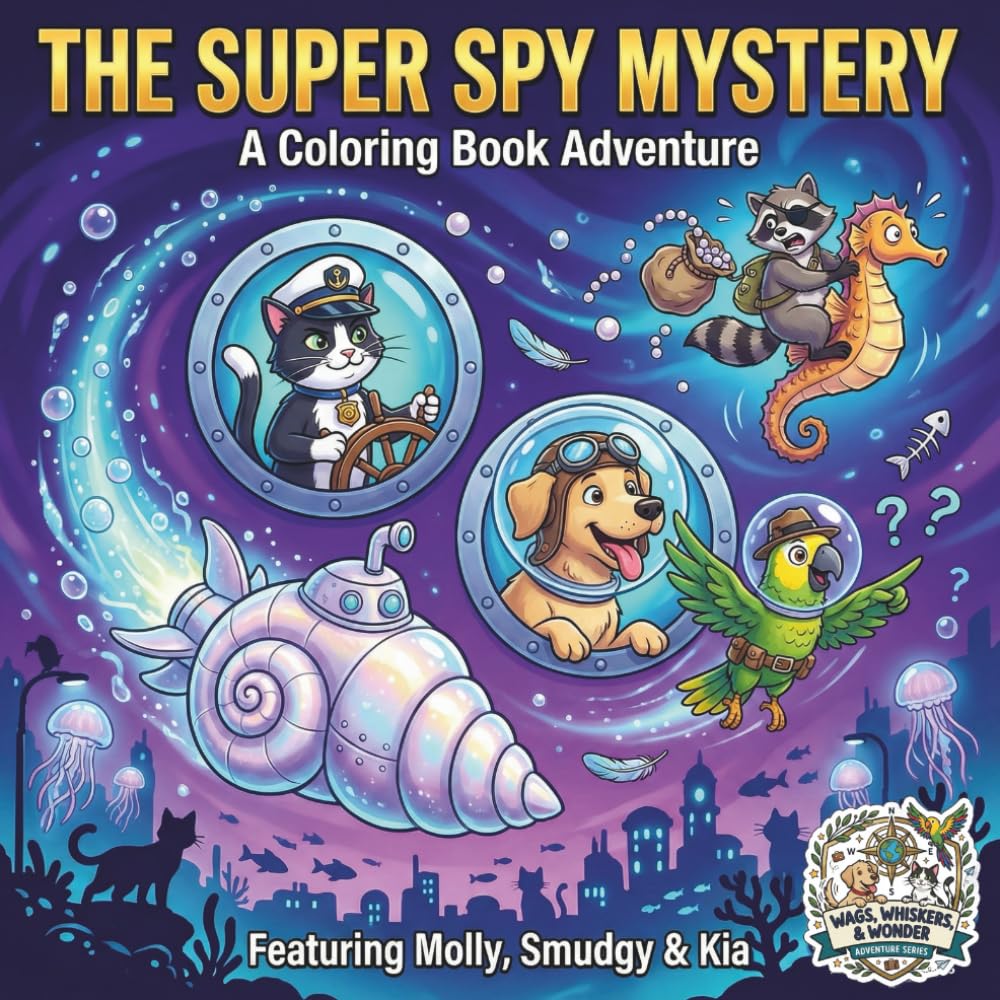The Super Spy Mystery: A Coloring Book Adventure: Molly and Smudgy Hunt Down Kia's Kidnapper! (Wags, Whiskers & Wonder Adventure Series)