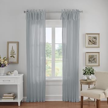 Elrene Home Fashions Jolie Crushed Semi-Sheer Window Curtain, Adjustable Tie-Top Single Panel, 52" x 84" 1 Panel, Soft Blue