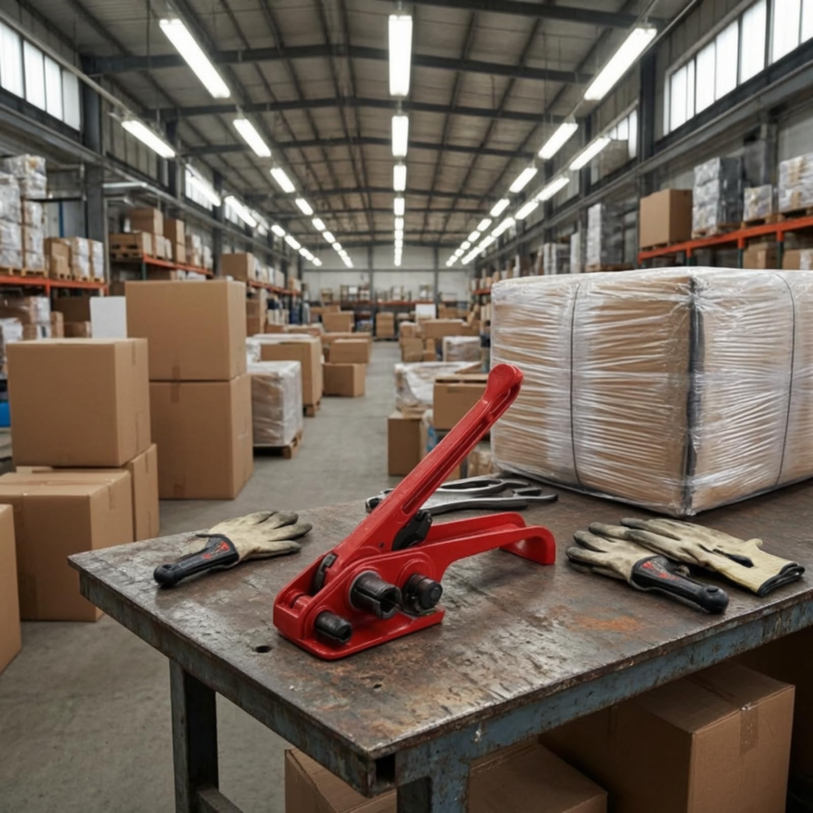 Qianly Tendireggia Manuale Professionale Tendireggia con Taglierina Robusto Tenditore per Magazzinieri, Imbggio Industriale, Magazzino, Spedizioni