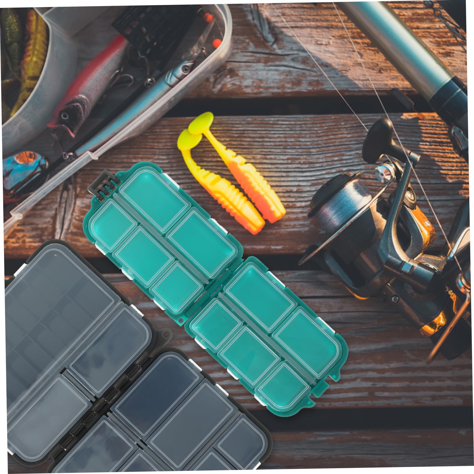 VICASKY 2Pcs Double Layer Fishing Tackle Holder Fishing Gear Storage Organizer with Built Partition Portable Design for Hooks Baits and