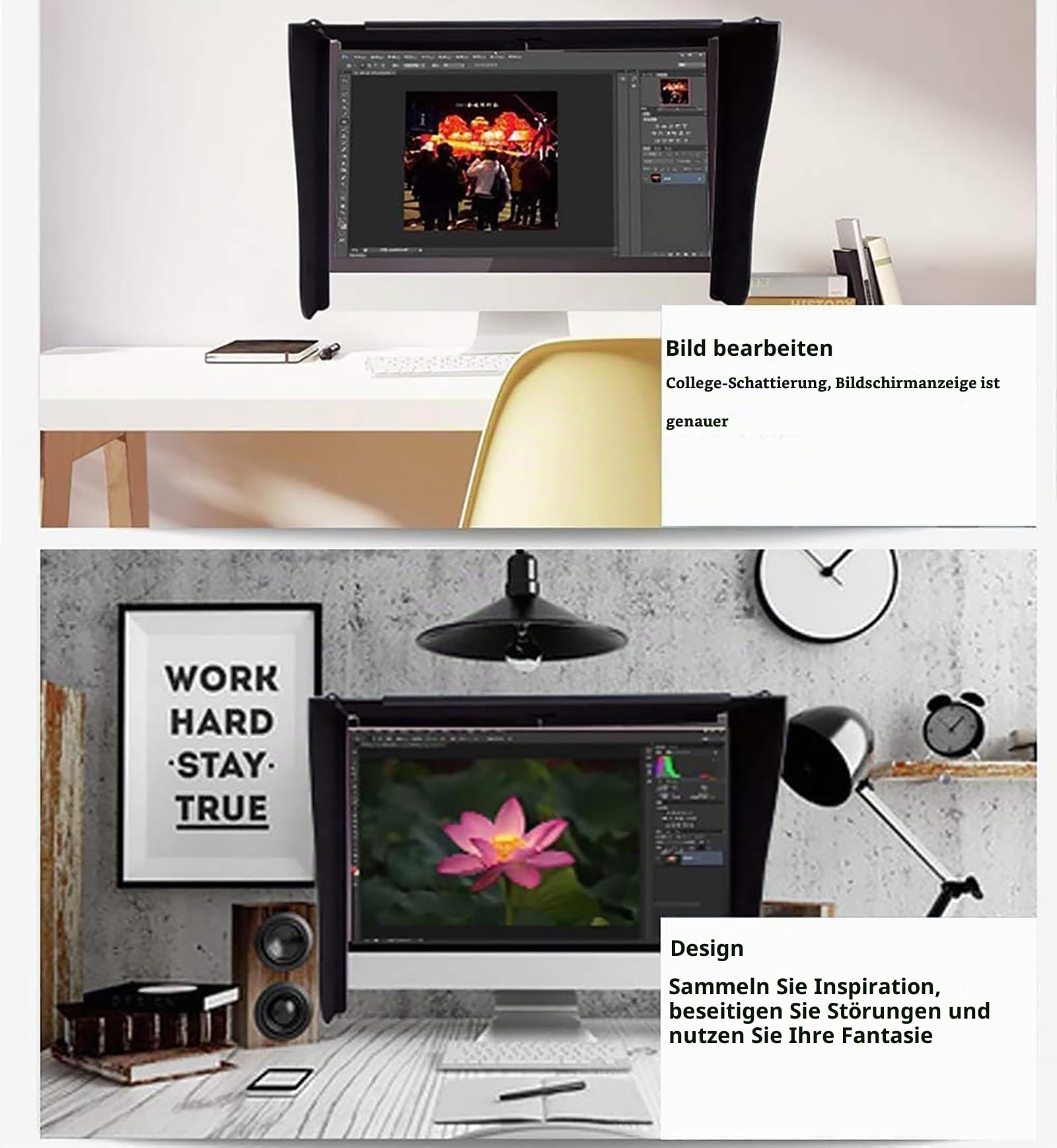 McbeAn Monitorhaube für Desktop-Computer, 29-34 Zoll Verstellbar, Tragbarer Sonnenschutz, Sichtschutz, PC-Bildschirm-Sonnenschutz, Fürs Büro, Zum Spielen