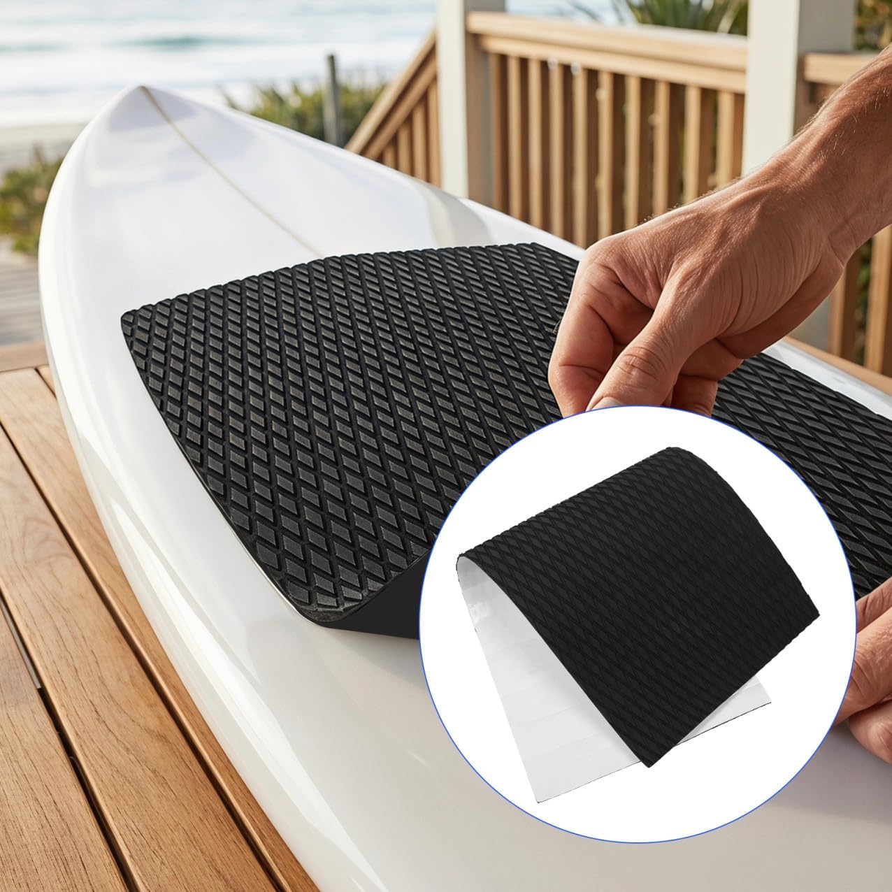 Generic Cuttable Self-Adhesive Black Eva Traction Pad for Snowboard and Marine Vessel Floors, Non-Slip Shock Absorbing Foot Mat, Portable Anti-Skid Grip for Water Sports and Snow