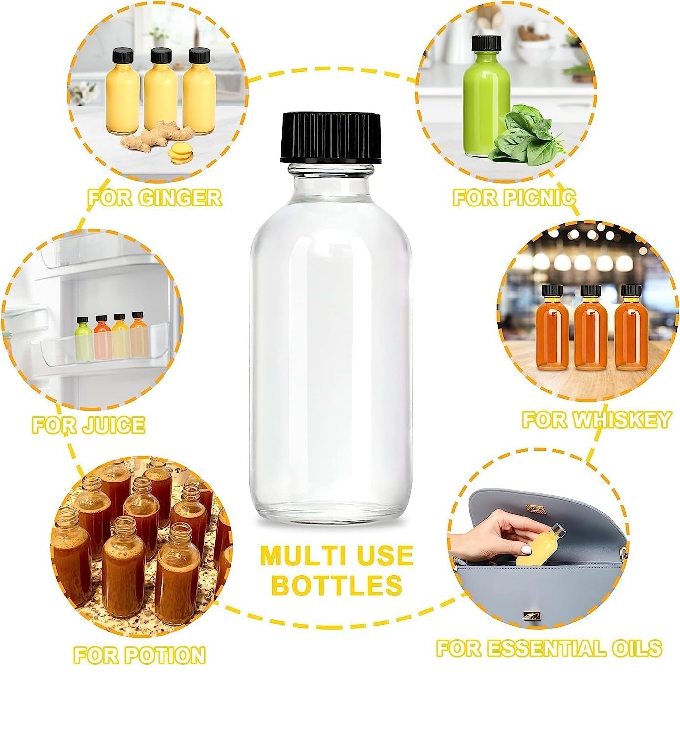 Clear Glass Bottles with Lids - 5 Pack -7 Clear Glass Bottles with Lids - 5 Pack -7