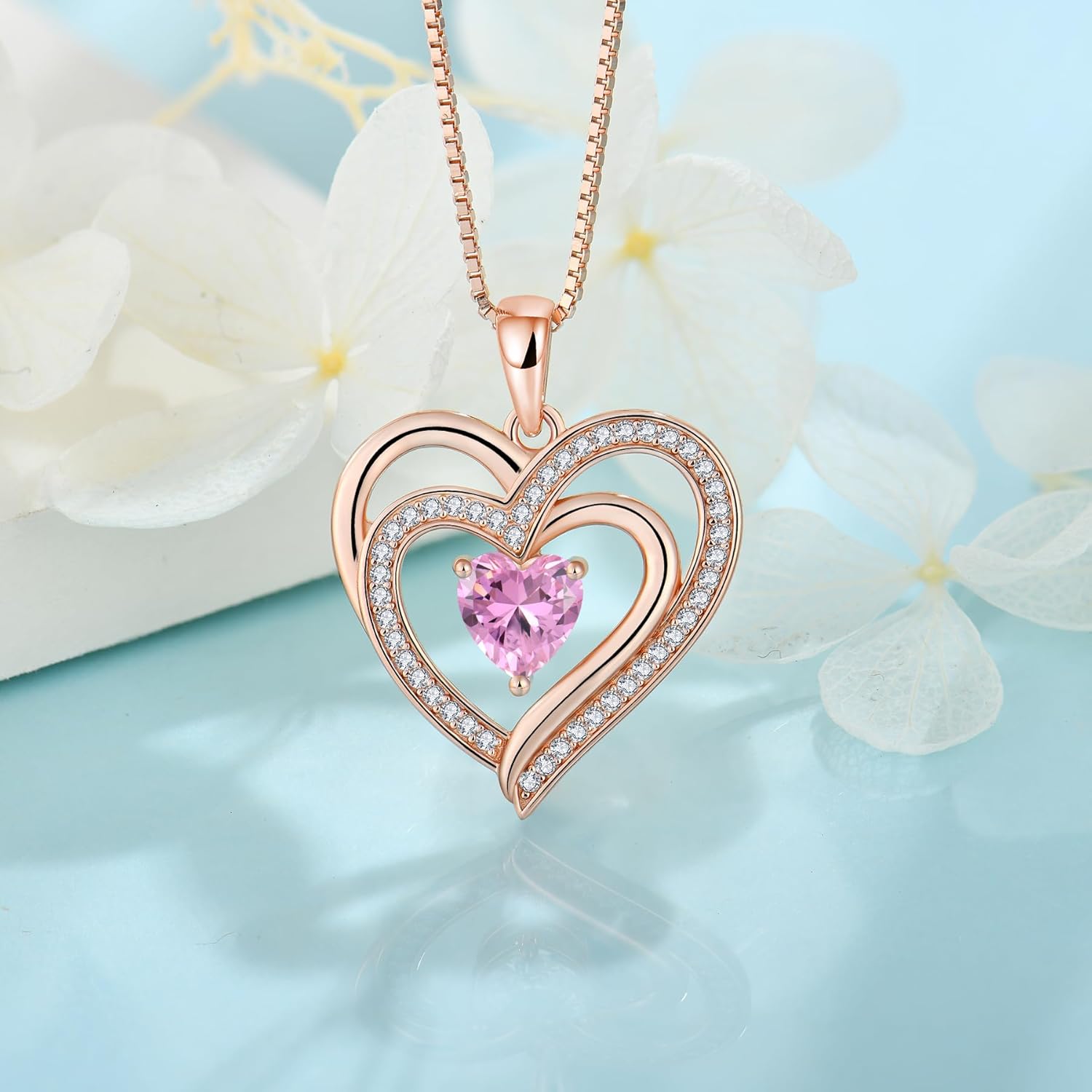 Rose Gold Plated Love Heart Necklace for Women 925 Sterling Silver Birthstone Pendant Necklace Jewelry Gift for Women Her Mom Wife - Image 4