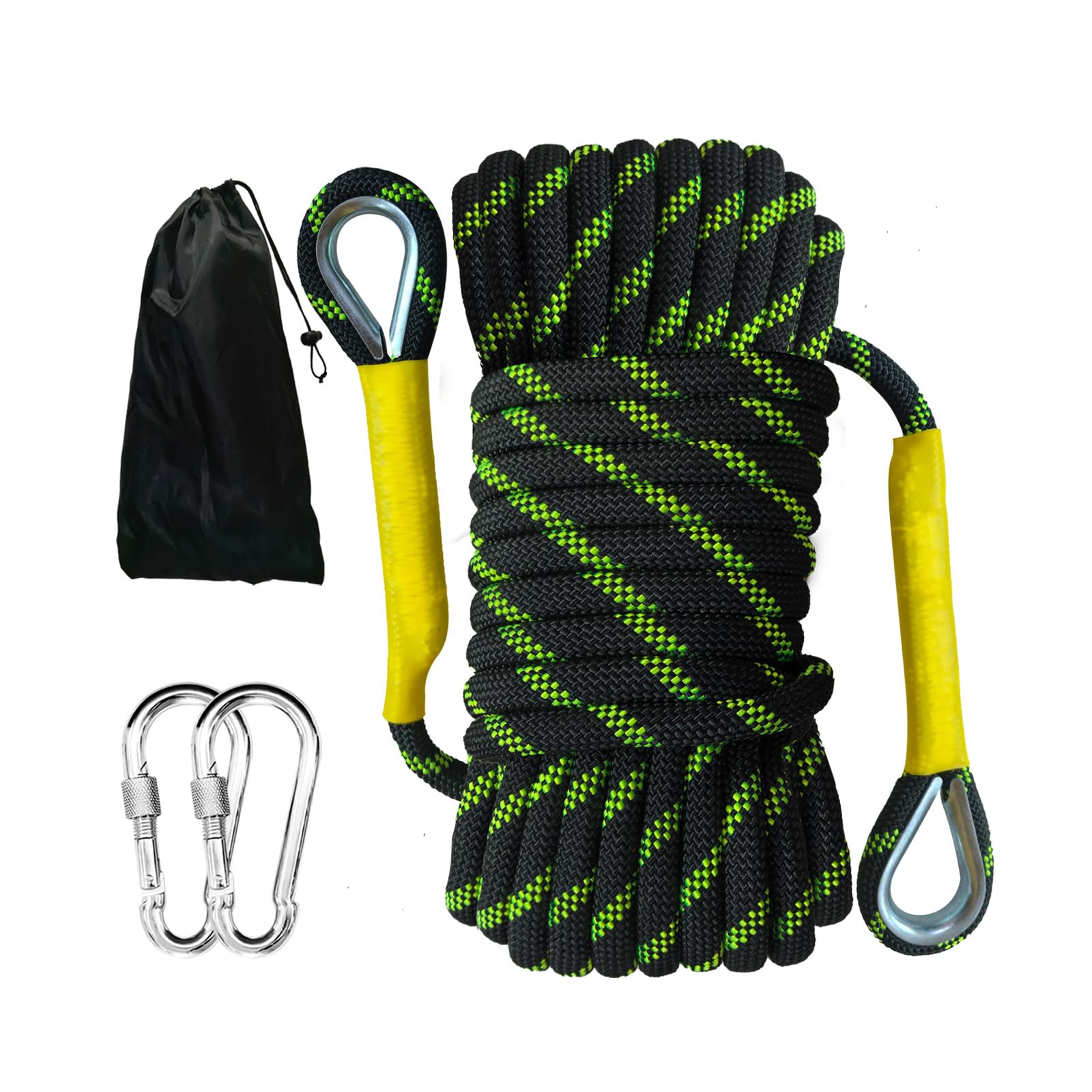 HUtzpah 10mm 20m (65Ft) Static Climbing Rope,Low Stretch, Black Reflective