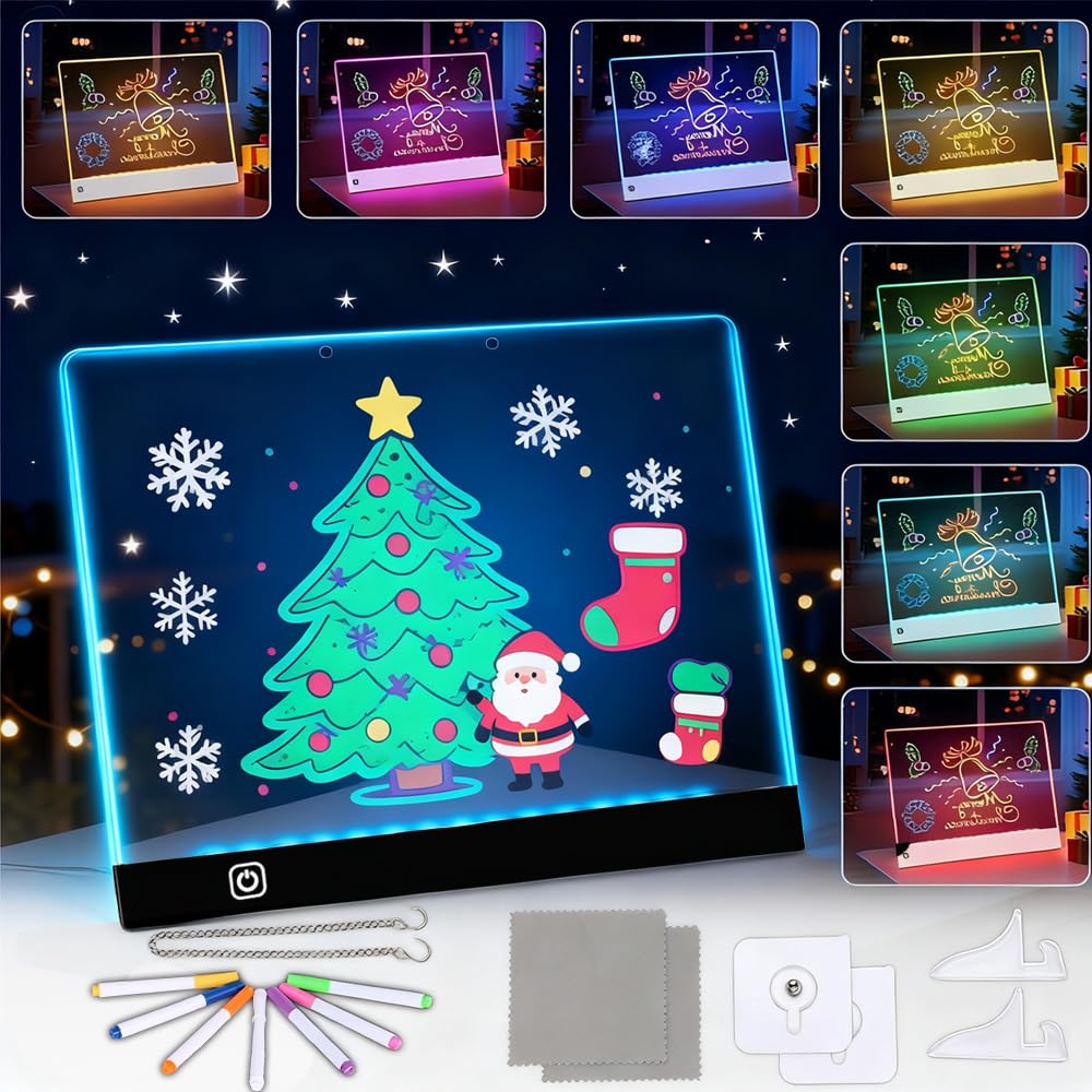 Lavagna Luminosa A LED Per Bambini - 35x20cm, 8 Colori E 6 Modalità, Con Pennarelli, Supporto E Catena