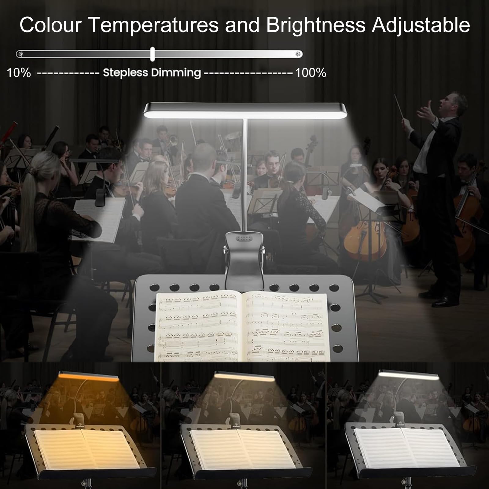 Cerioll Lampe De Pupitre De Musique, Lumineuse Lampe Piano, Music Stand Light, 3 Couleurs Et 5 Luminosité, Rechargeable, Avec Câble Usb, Convient Pour Piano, Bureau, Pupitre, Couture
