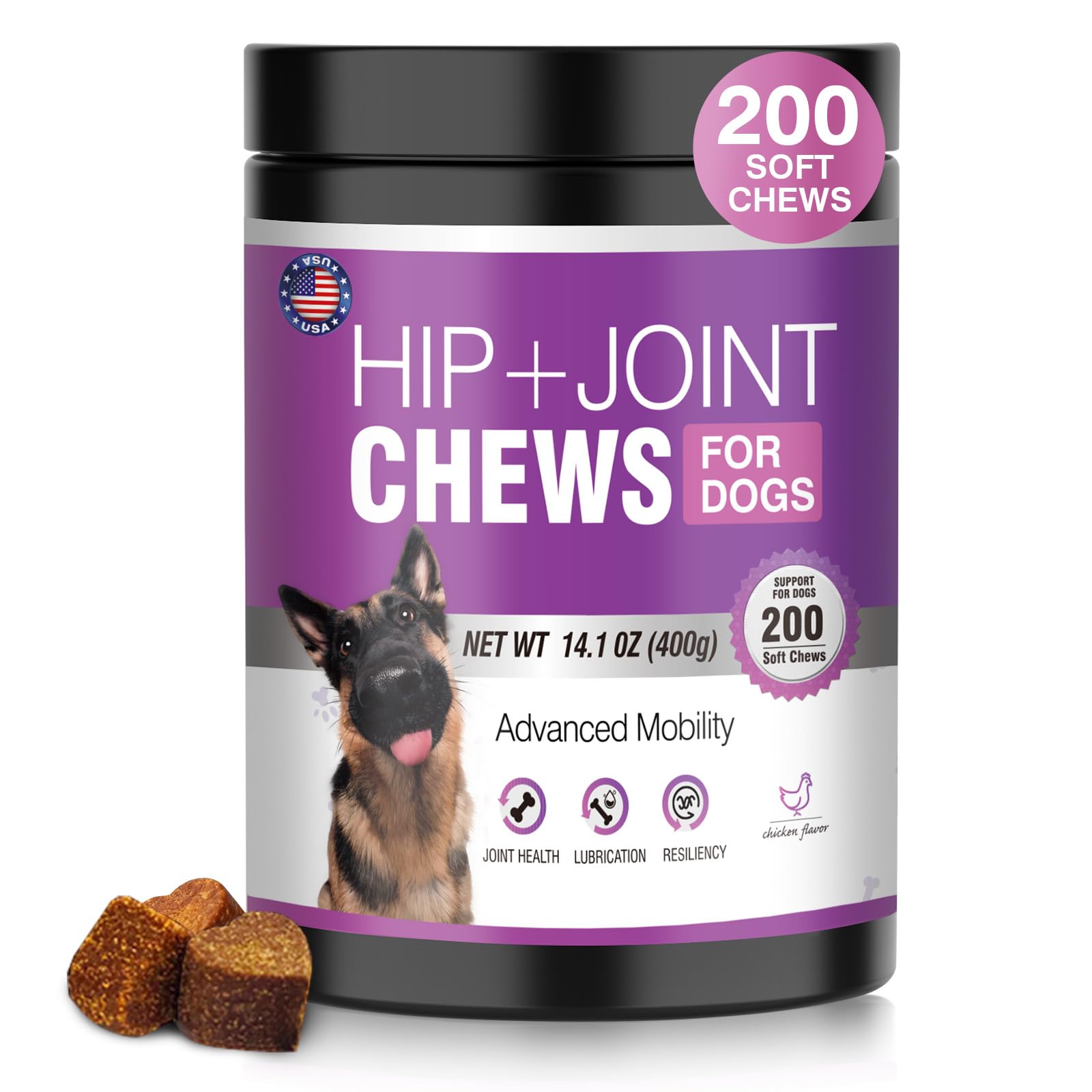 Glucosamine for Dogs 200pcs Joint Support Supplement Dog Hip and Joint Chondroitin Chews Treats with MSM Dog Joint Pain Relief Mobility Supplements Chicken Flavor Fit All Large Small Medium Breed