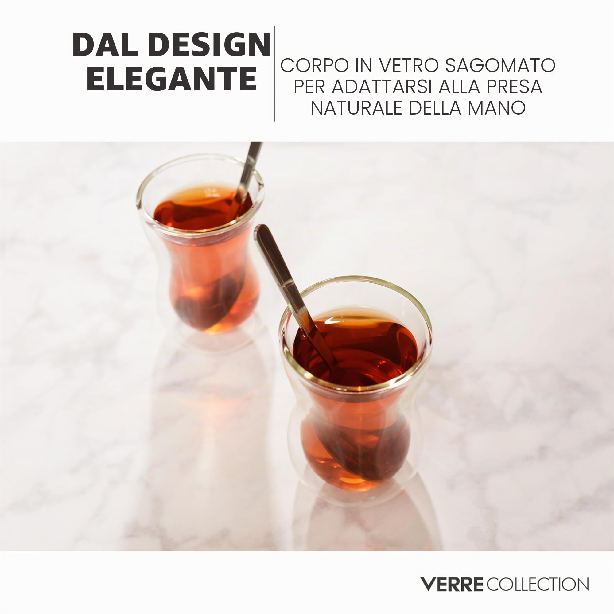Verre Collection Bicchieri da Tè Turco in Vetro a Doppia Parete, Confezione da 2 Tazze da Tè Turco in Vetro con Isolamento Termico