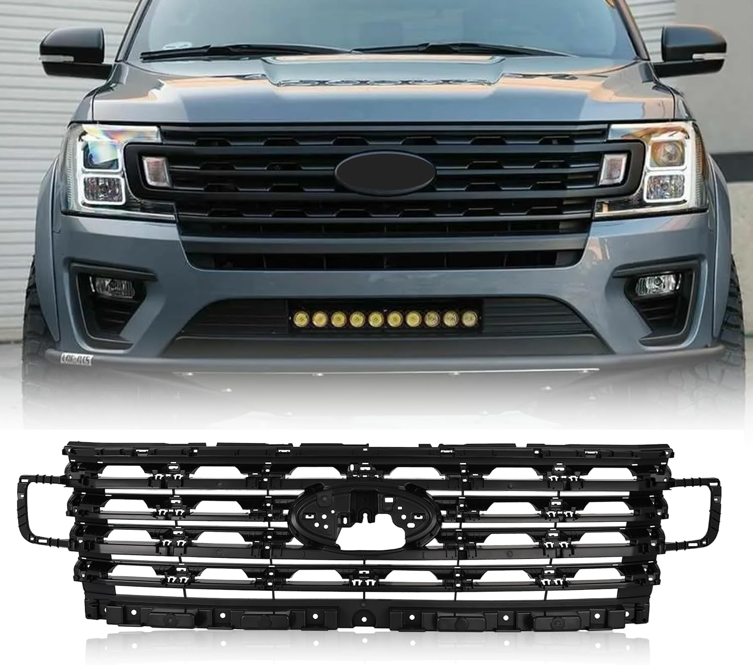 Front Honeycomb Bumper Grille Grill Compatible with 2018-2021 Ford Expedition Action Crash Grille Mounting Panel，Replacement for FO1200618， JL1Z8A284AB